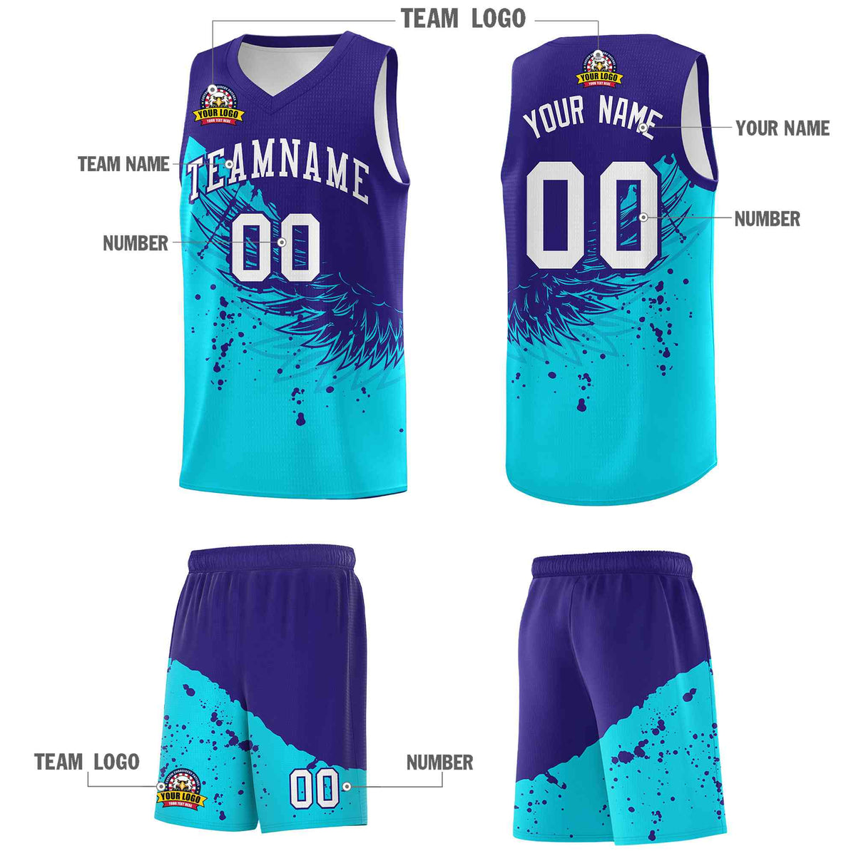 Custom Sky Blue Royal Wing Pattern Sports Uniform Basketball Jersey