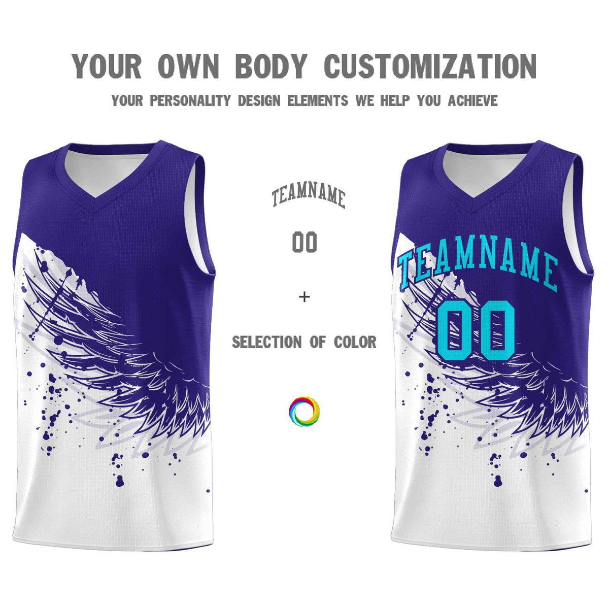 Custom White Royal Wing Pattern Sports Uniform Basketball Jersey