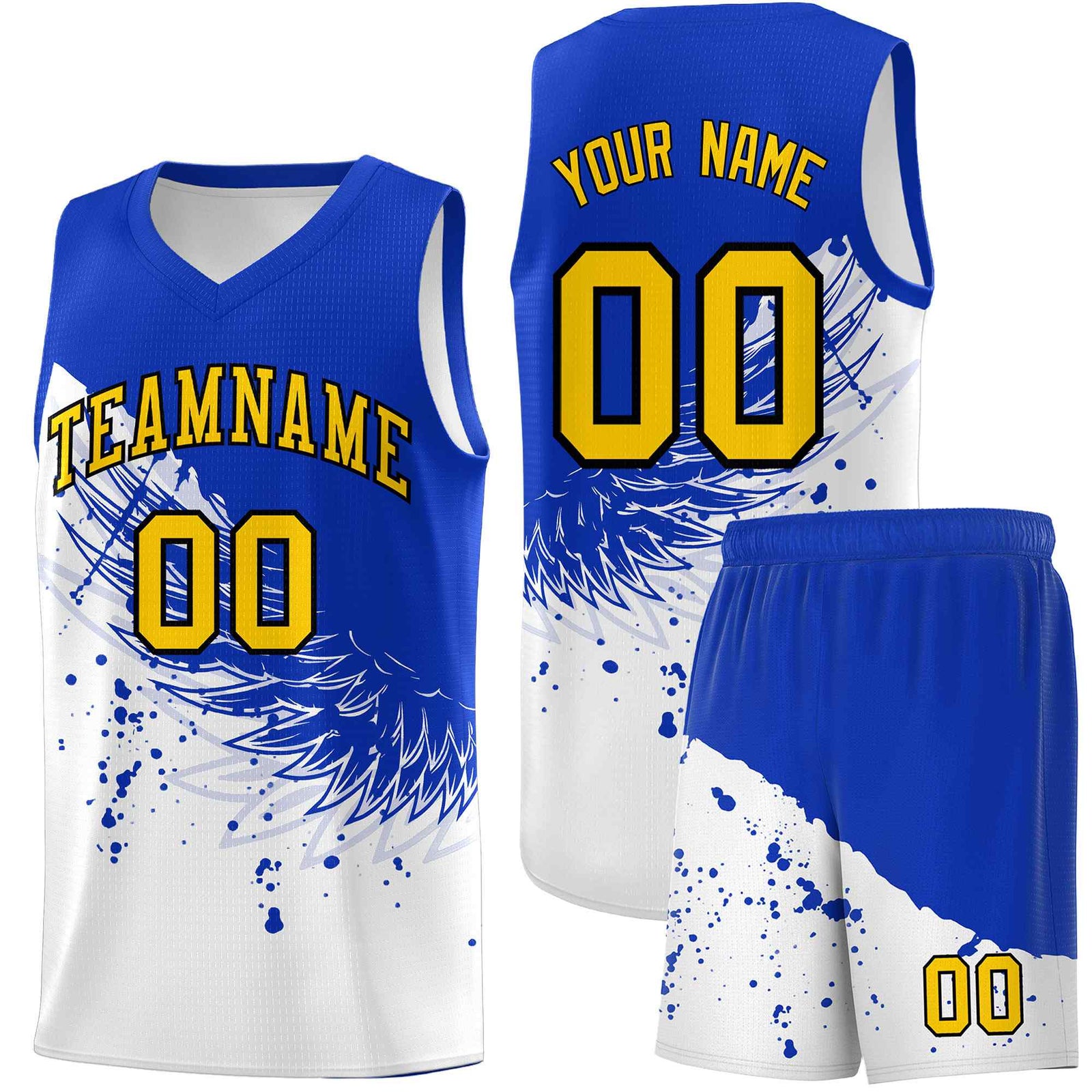 Custom White Royal Wing Pattern Sports Uniform Basketball Jersey