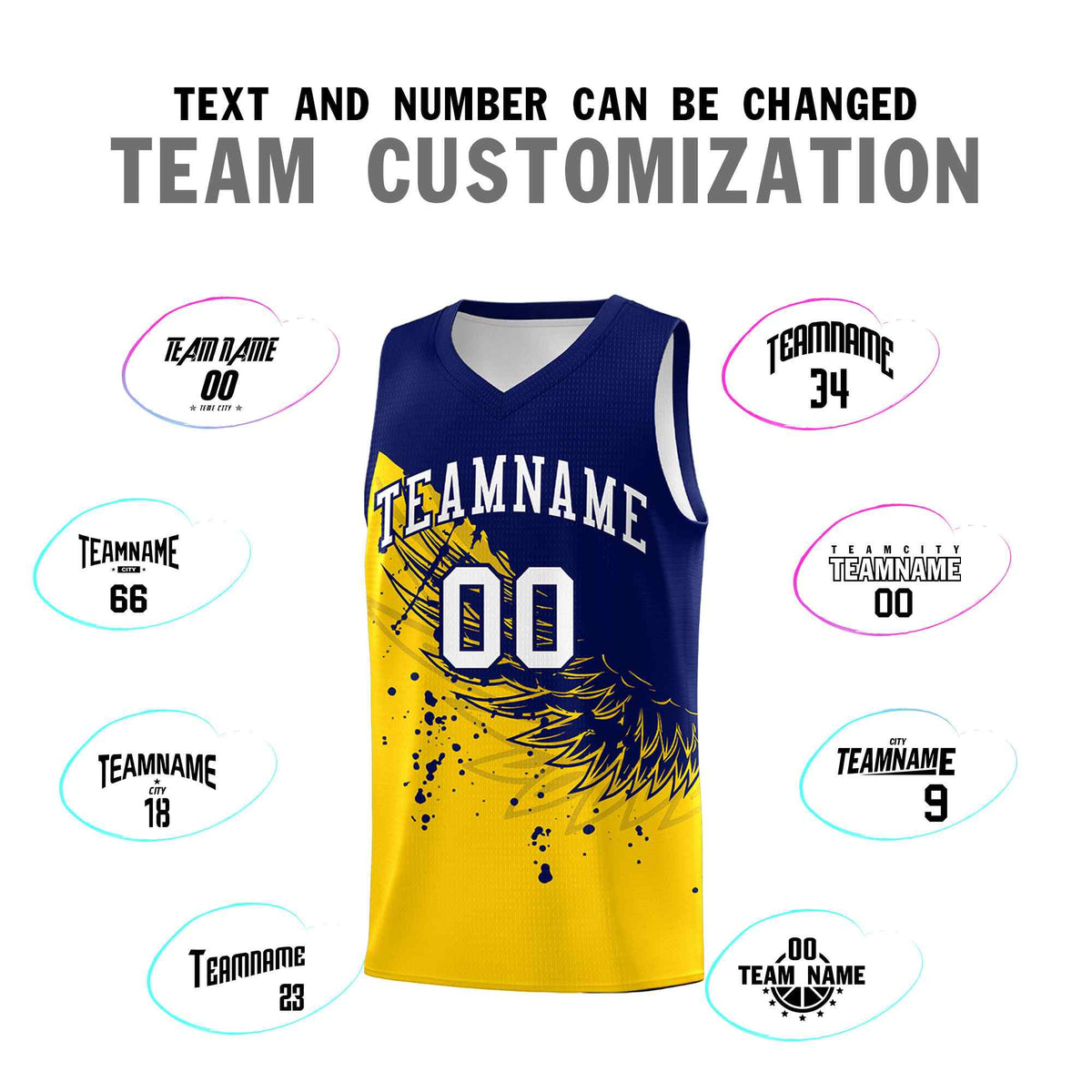 Custom Gold Navy Wing Pattern Sports Uniform Basketball Jersey