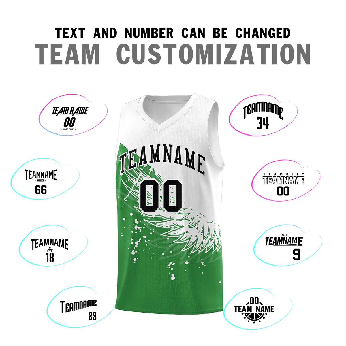 Custom Kelly Green White Wing Pattern Sports Uniform Basketball Jersey