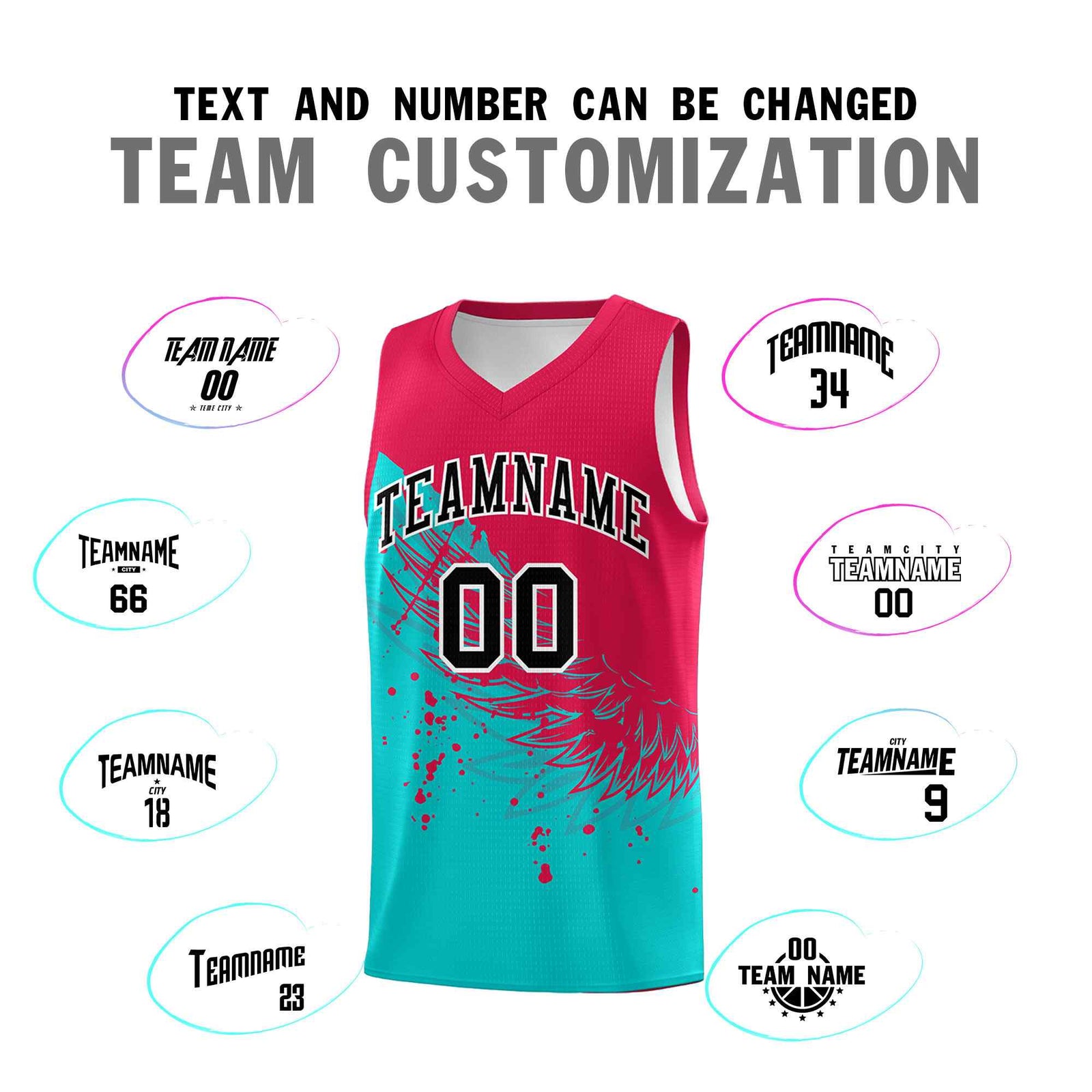 Custom Aqua Red Wing Pattern Sports Uniform Basketball Jersey