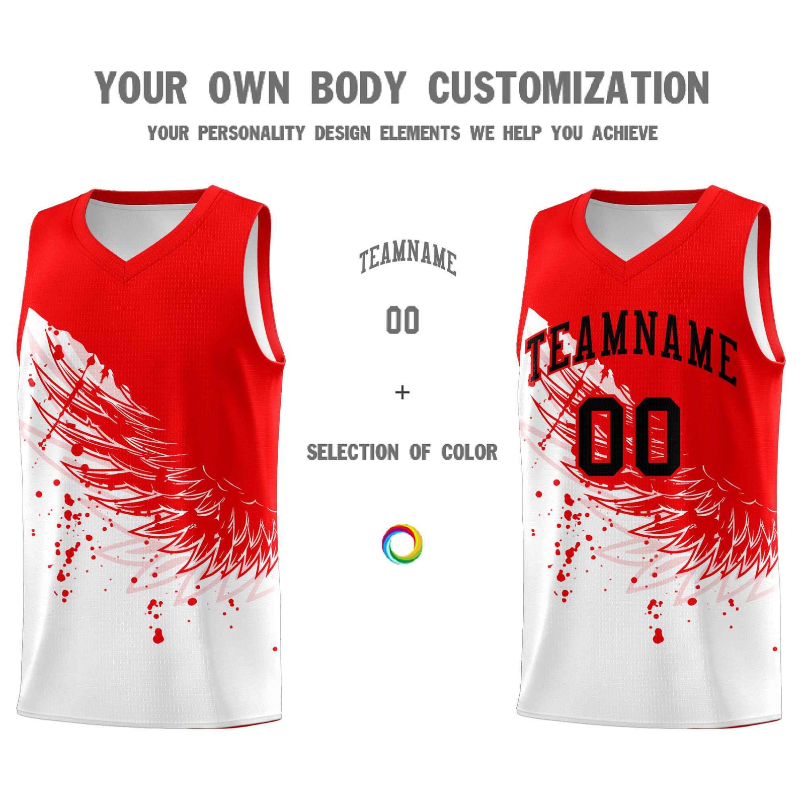 Custom White Light Red Wing Pattern Sports Uniform Basketball Jersey
