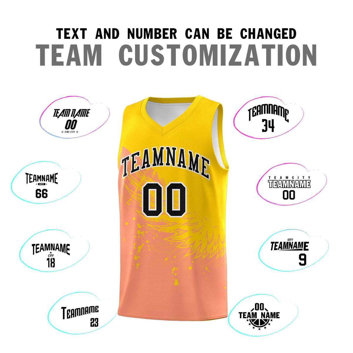 Custom Light Orange Gold Wing Pattern Sports Uniform Basketball Jersey