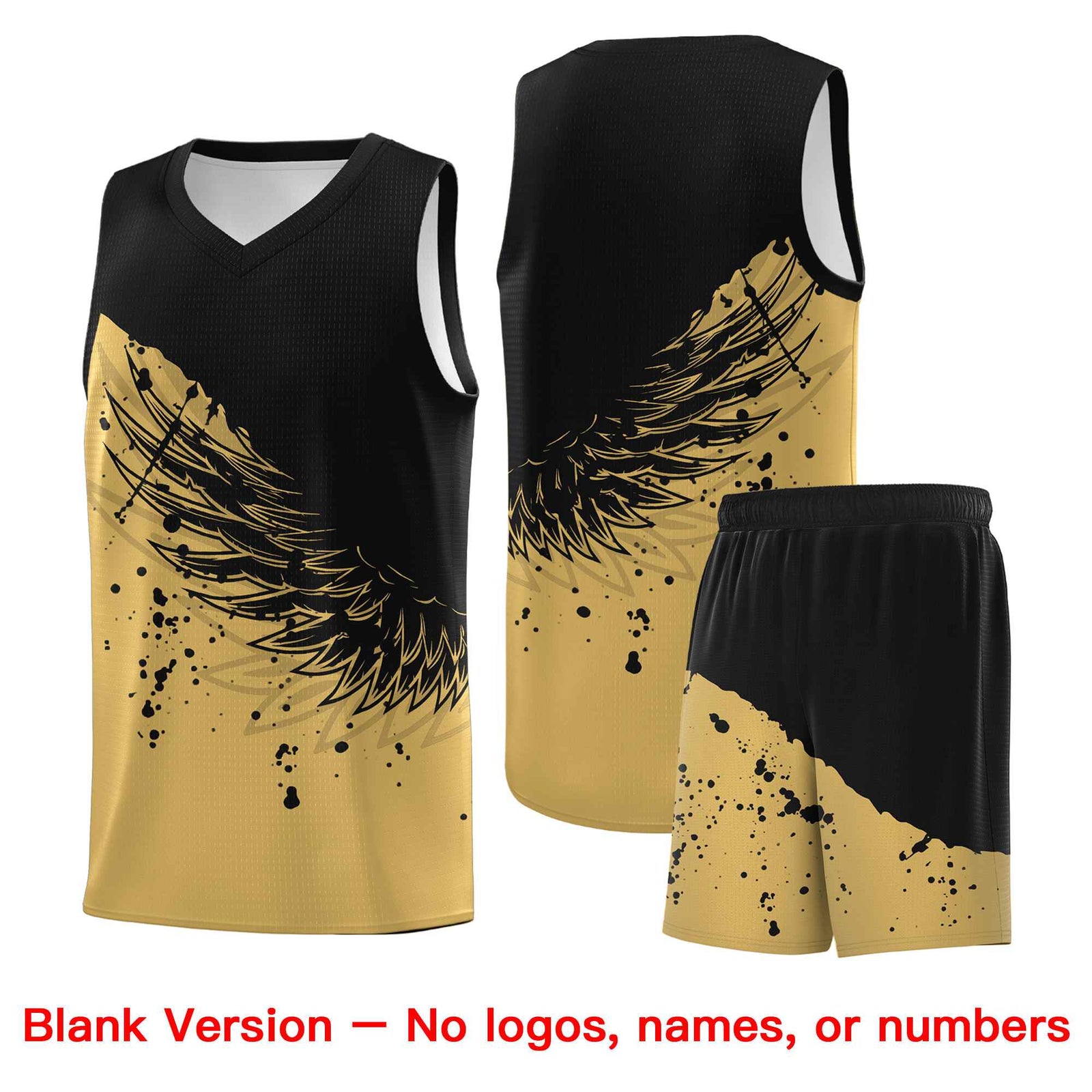 Custom Old Gold Black Wing Pattern Sports Uniform Basketball Jersey
