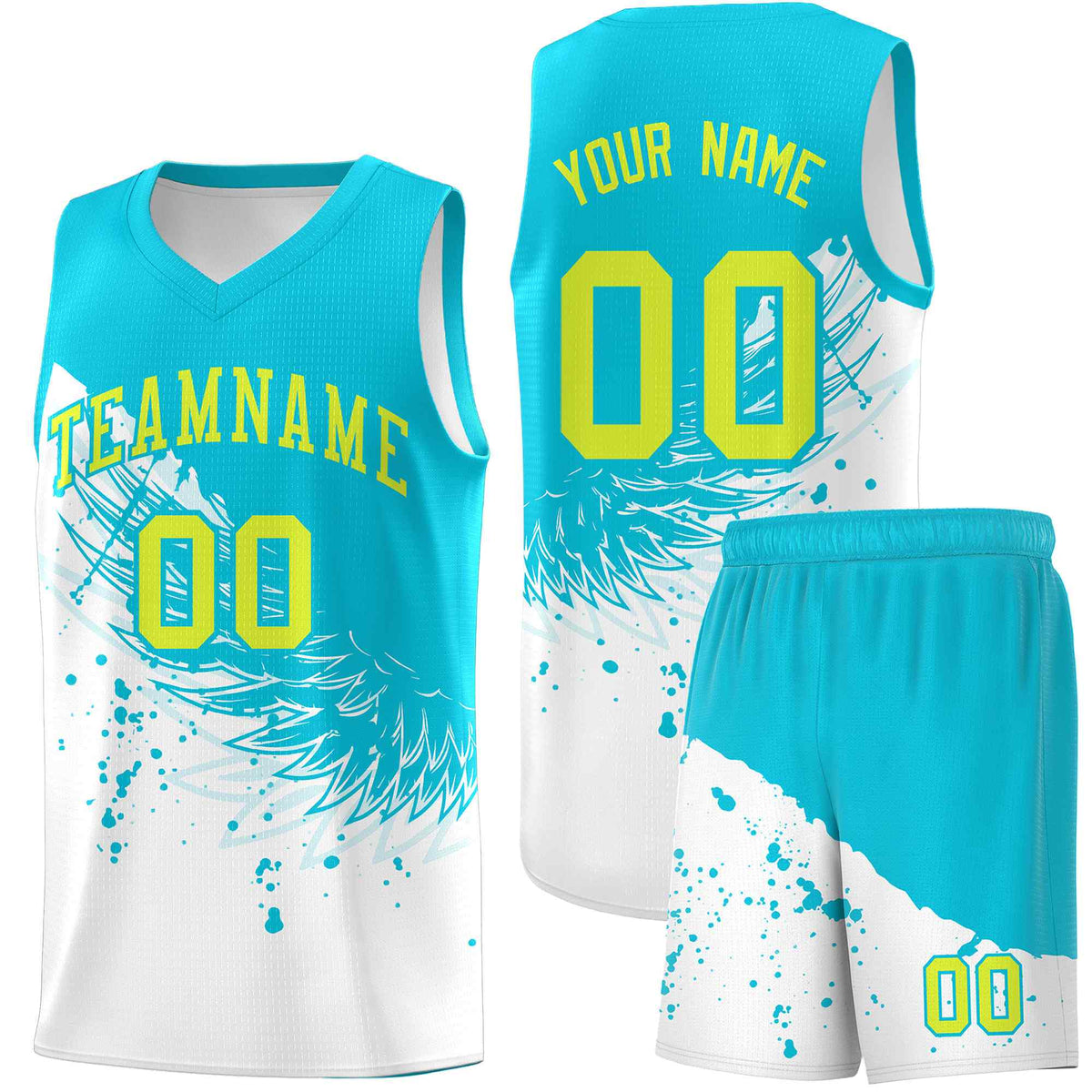 Custom White Sky Blue Wing Pattern Sports Uniform Basketball Jersey