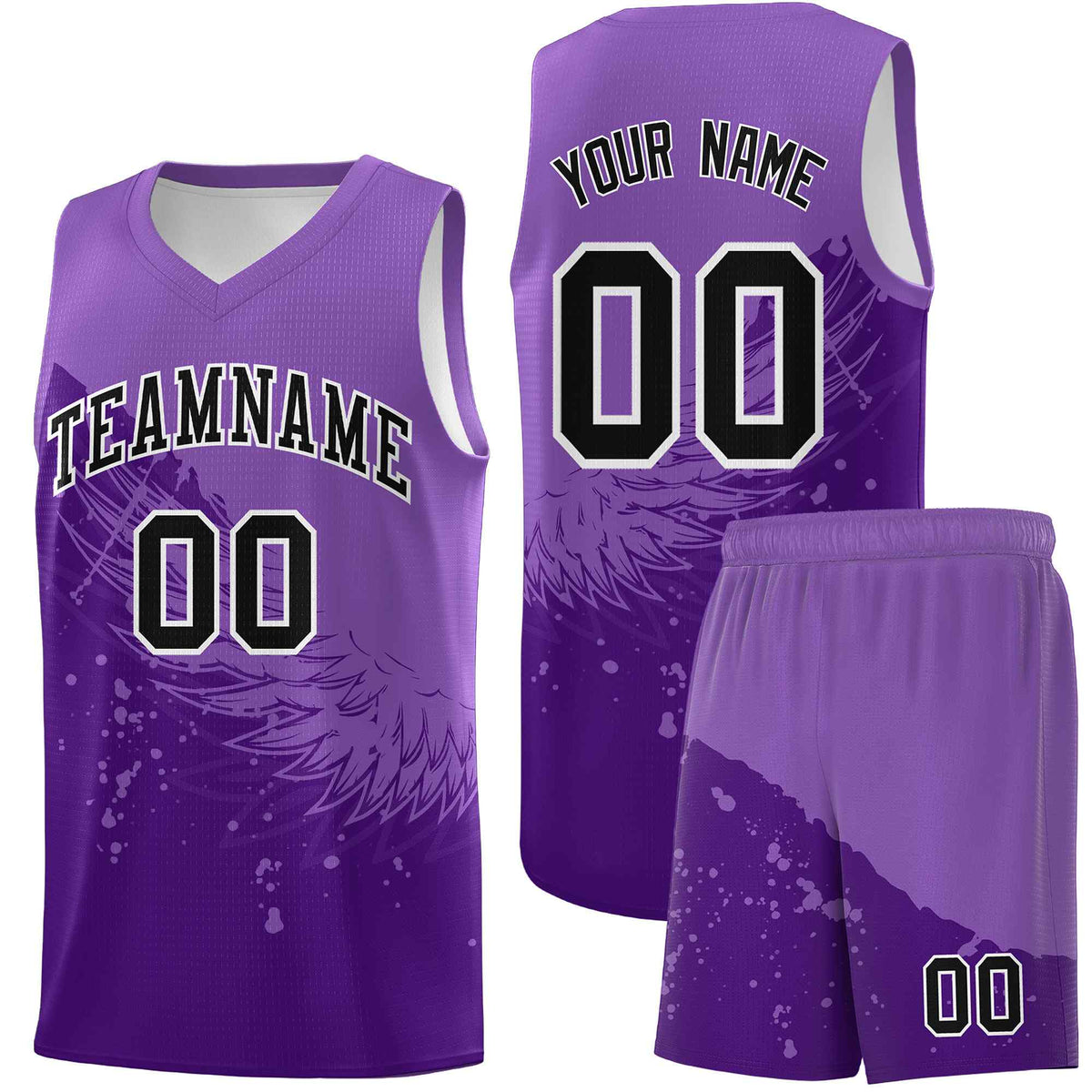 Custom Purple Light Purple Wing Pattern Sports Uniform Basketball Jersey