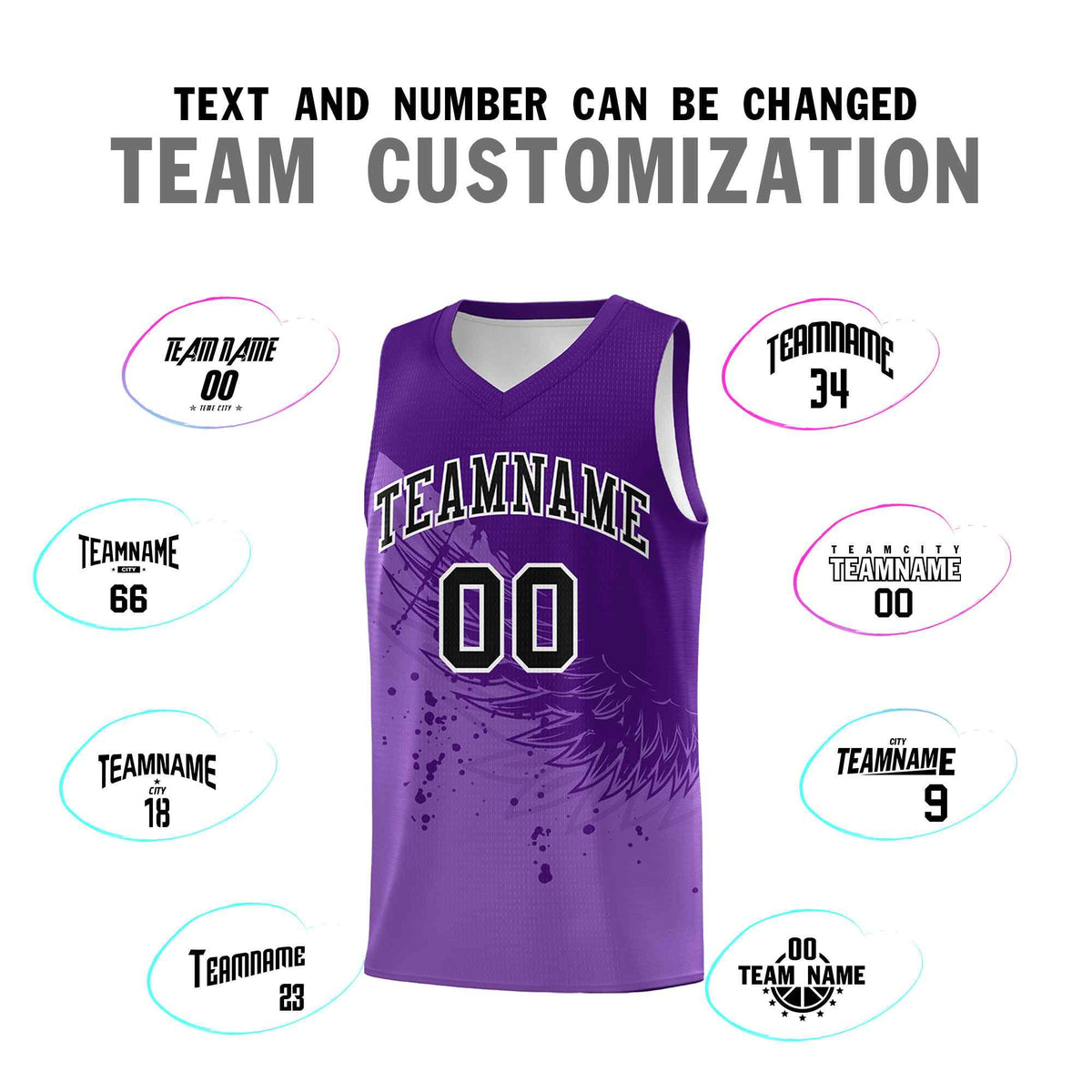 Custom Light Purple Purple Wing Pattern Sports Uniform Basketball Jersey