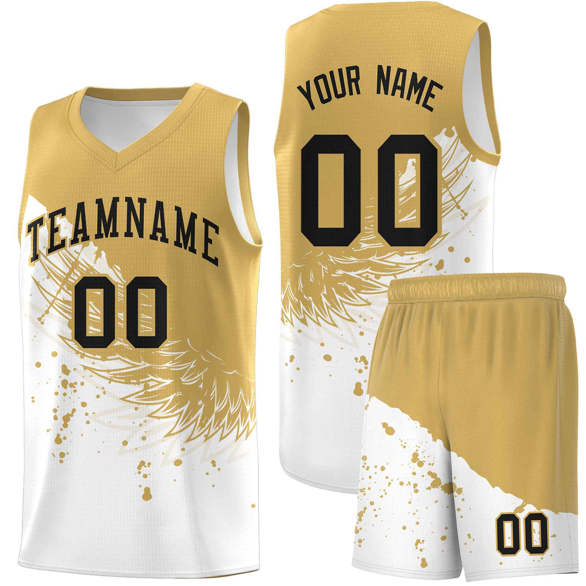 Custom White Old Gold Wing Pattern Sports Uniform Basketball Jersey