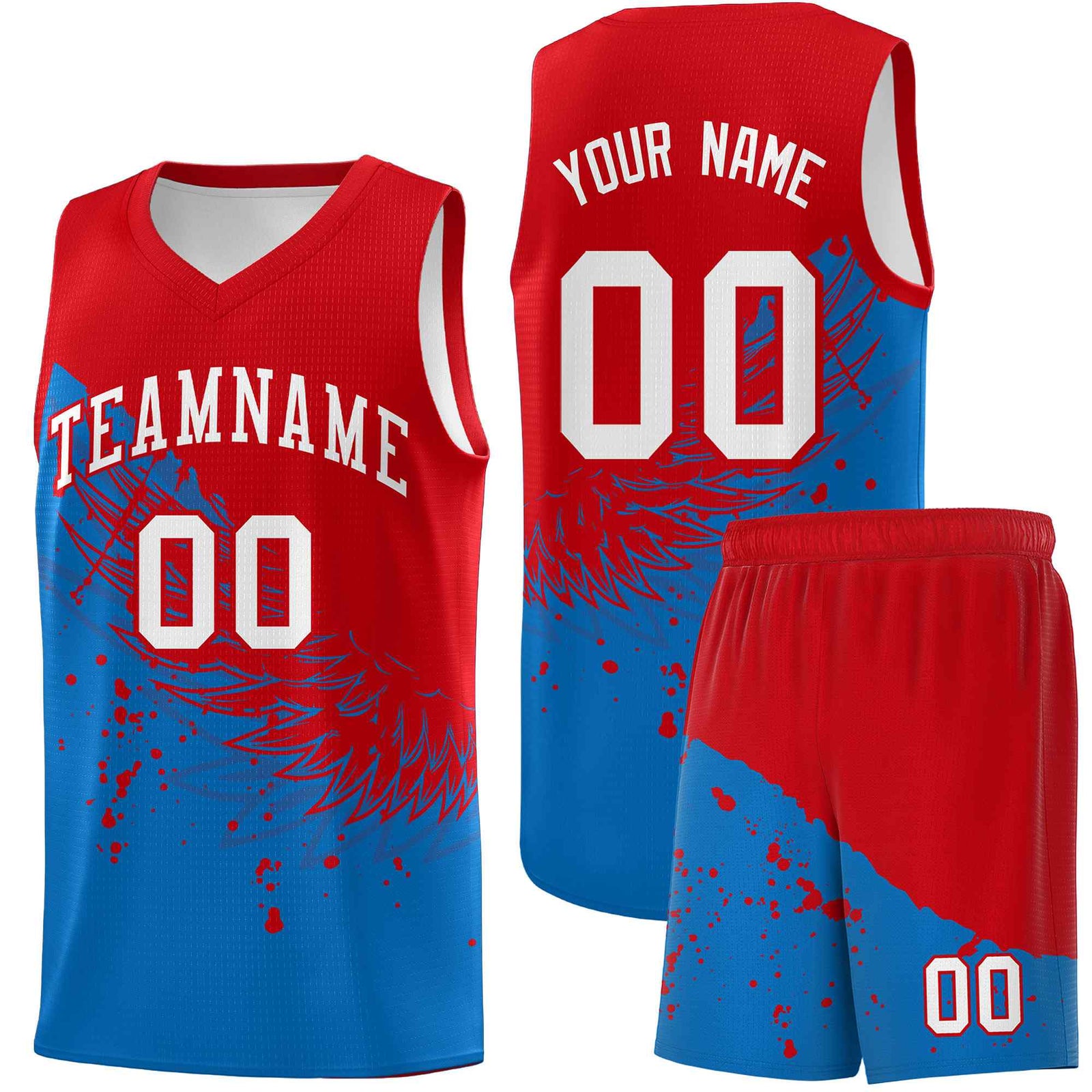 Custom Royal Red Wing Pattern Sports Uniform Basketball Jersey