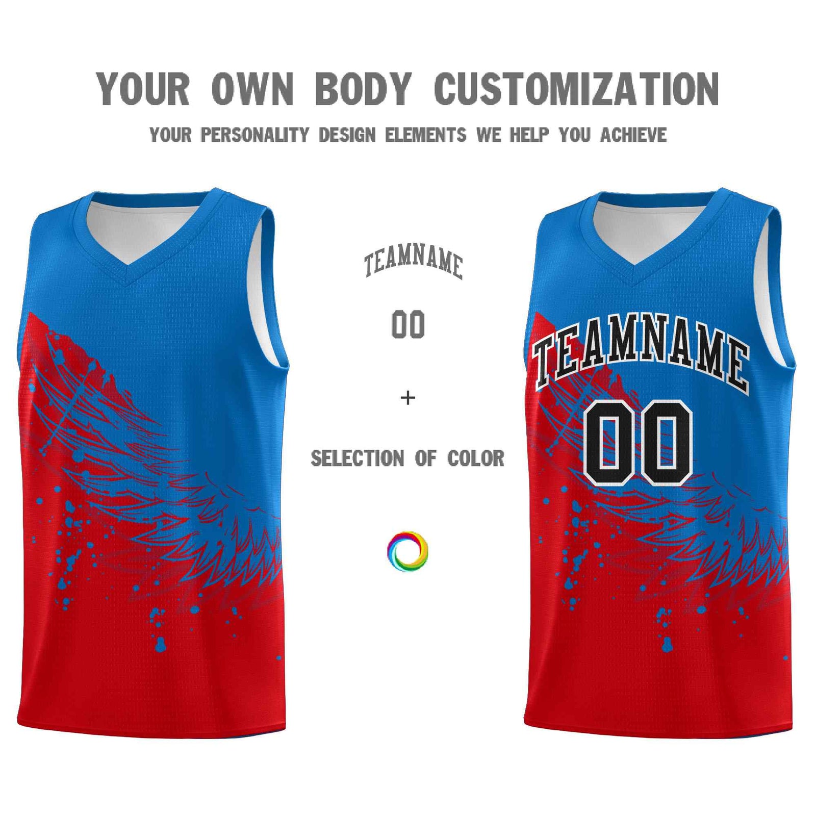 Custom Red Royal Wing Pattern Sports Uniform Basketball Jersey