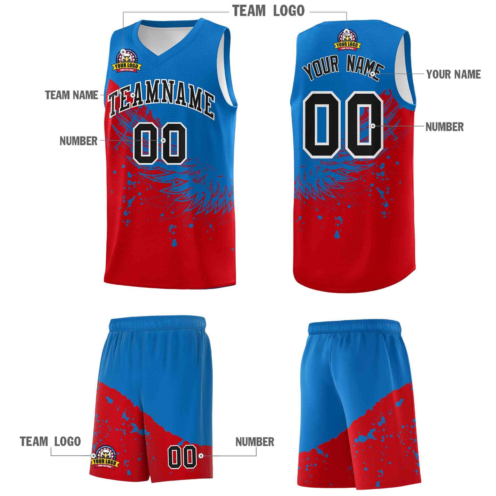 Custom Red Royal Wing Pattern Sports Uniform Basketball Jersey
