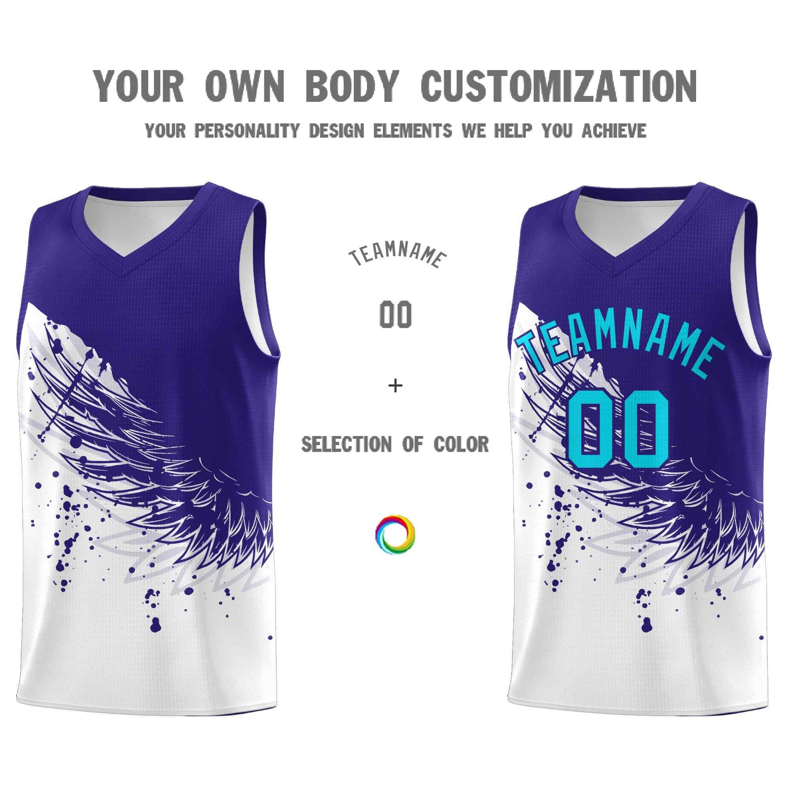 Custom White Royal Wing Pattern Sports Uniform Basketball Jersey