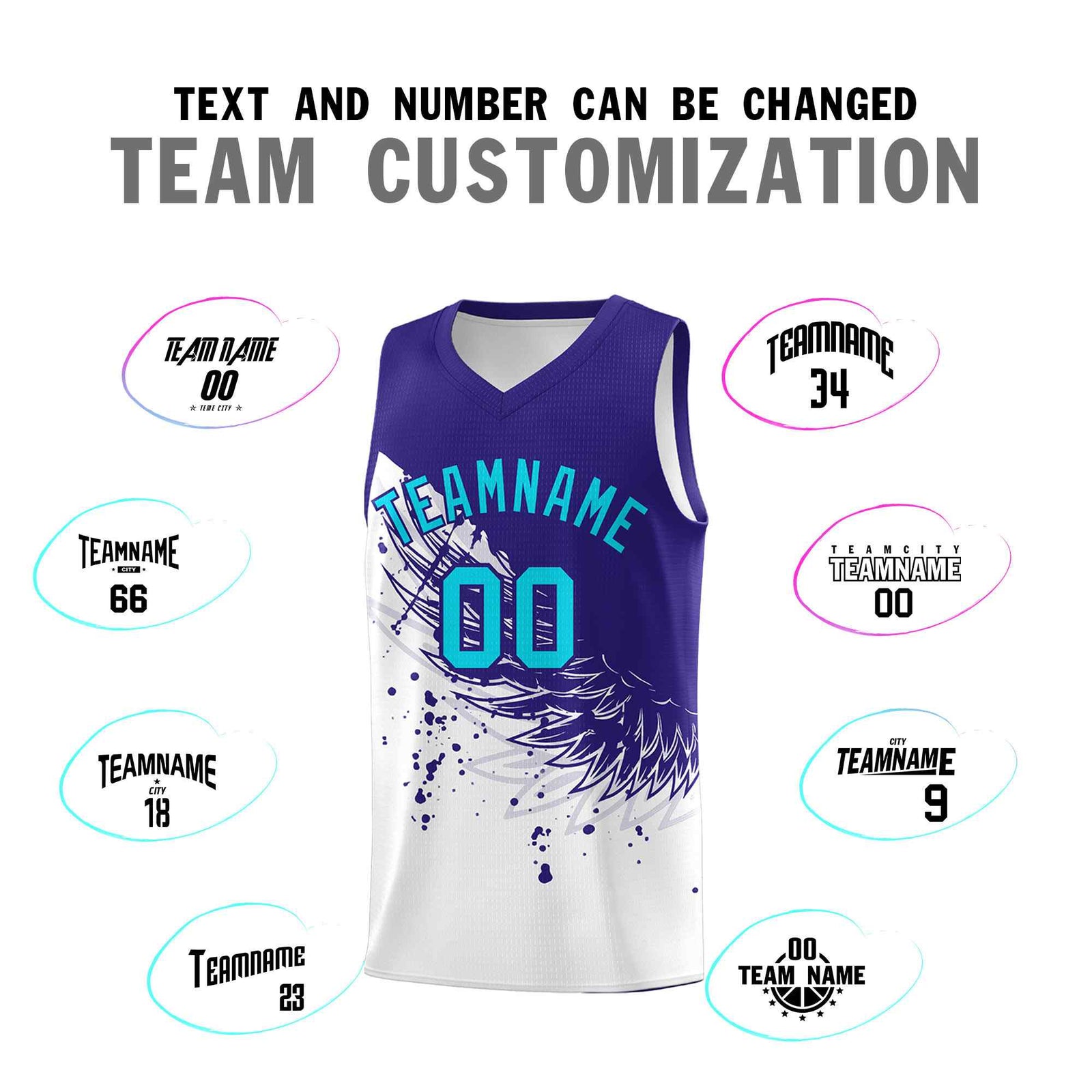 Custom White Royal Wing Pattern Sports Uniform Basketball Jersey