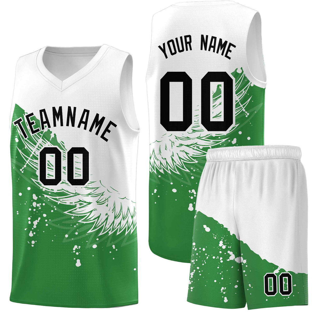 Custom Kelly Green White Wing Pattern Sports Uniform Basketball Jersey