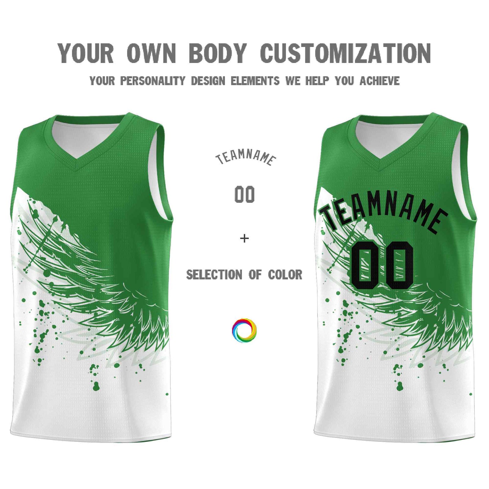 Custom White Kelly Green Wing Pattern Sports Uniform Basketball Jersey