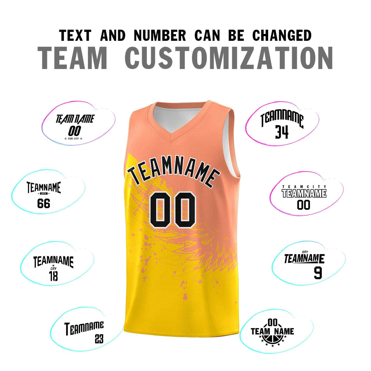 Custom Gold Light Orange Wing Pattern Sports Uniform Basketball Jersey