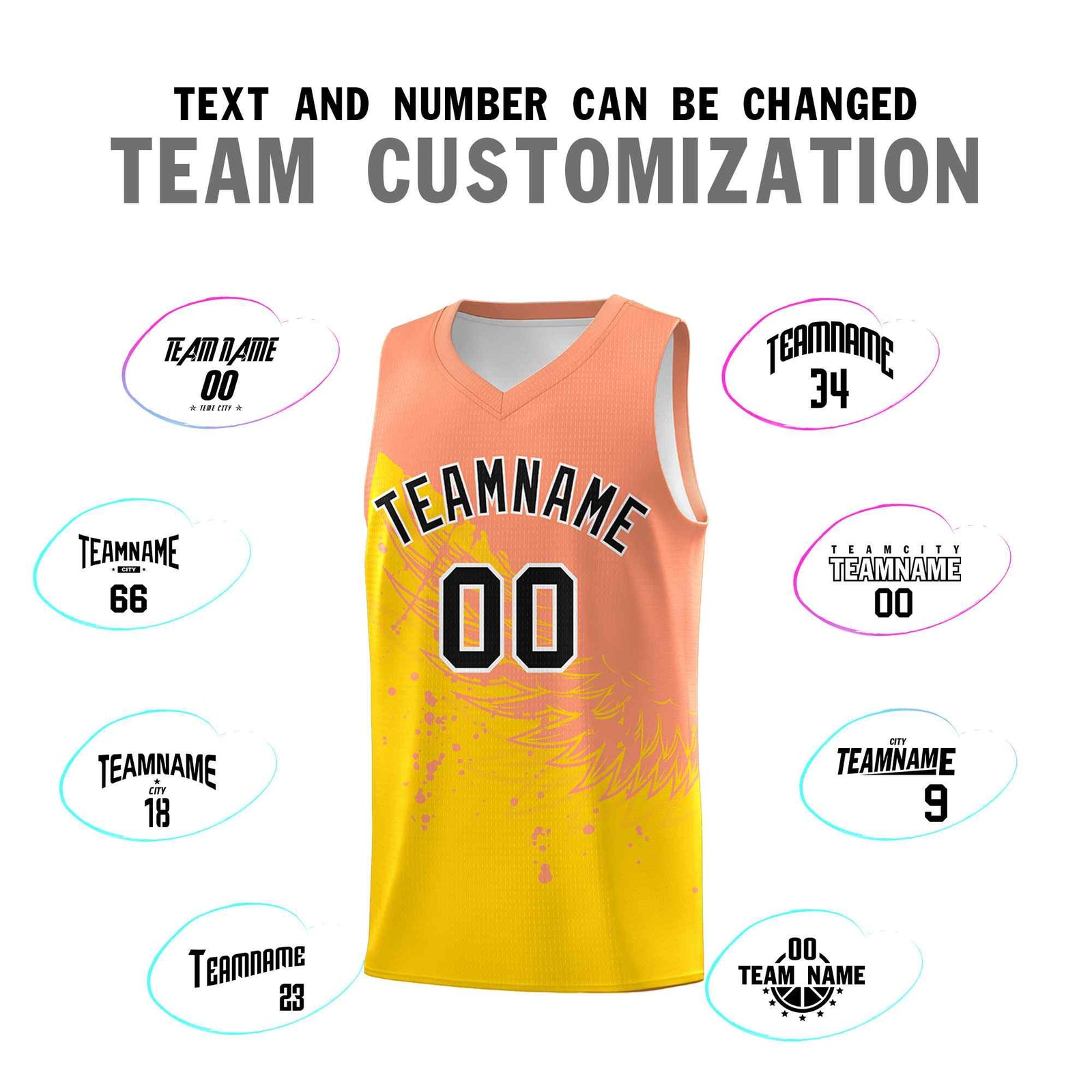 Custom Gold Light Orange Wing Pattern Sports Uniform Basketball Jersey