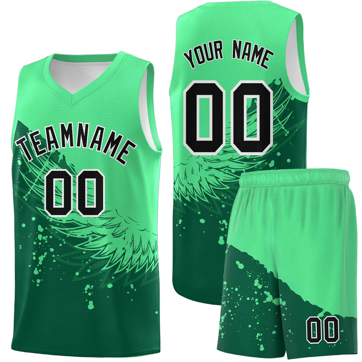 Custom Kelly Green Green Wing Pattern Sports Uniform Basketball Jersey