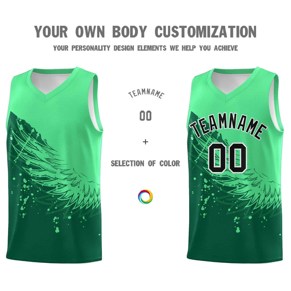Custom Kelly Green Green Wing Pattern Sports Uniform Basketball Jersey