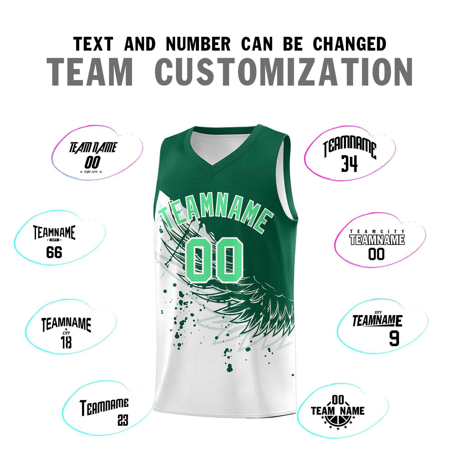 Custom White Kelly Green Wing Pattern Sports Uniform Basketball Jersey