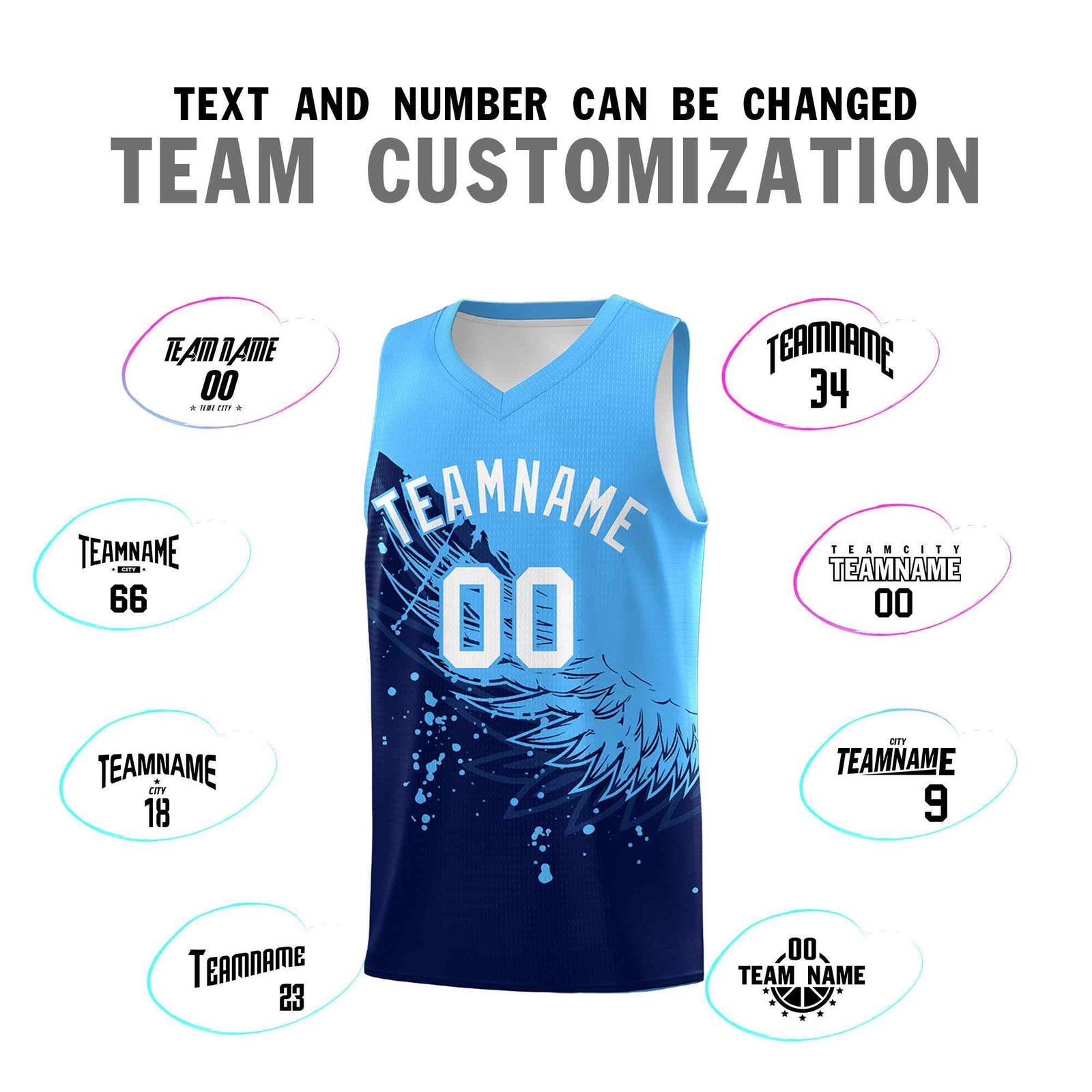 Custom Navy Powder Blue Wing Pattern Sports Uniform Basketball Jersey