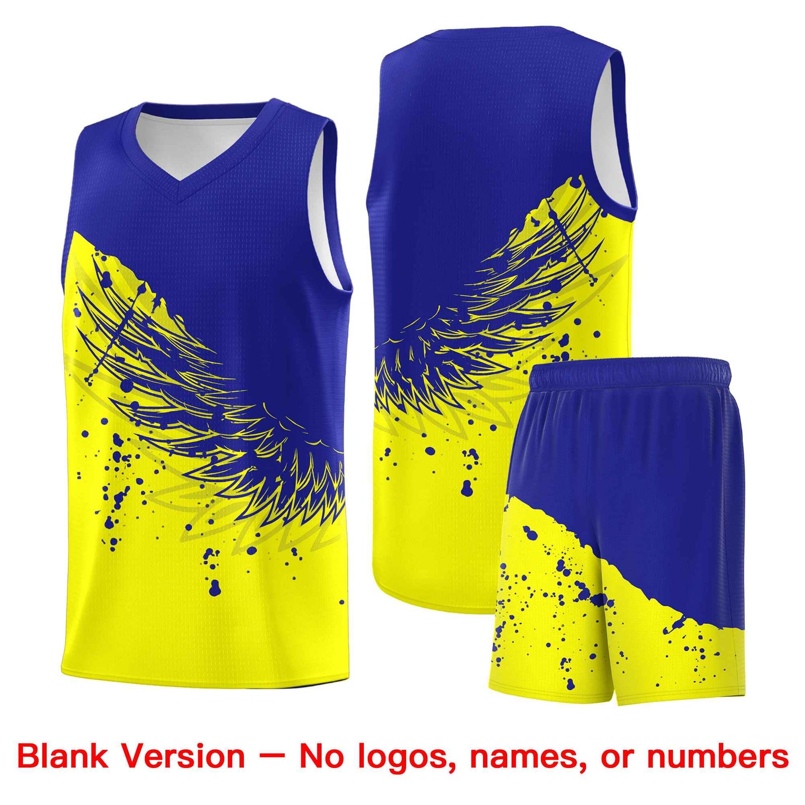 Custom Fluorescent Yellow Royal Wing Pattern Sports Uniform Basketball Jersey