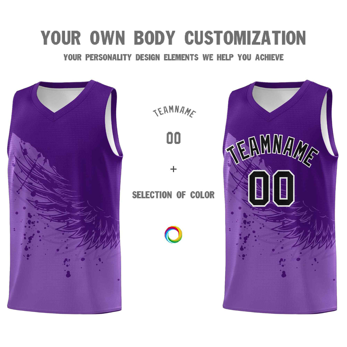 Custom Light Purple Purple Wing Pattern Sports Uniform Basketball Jersey