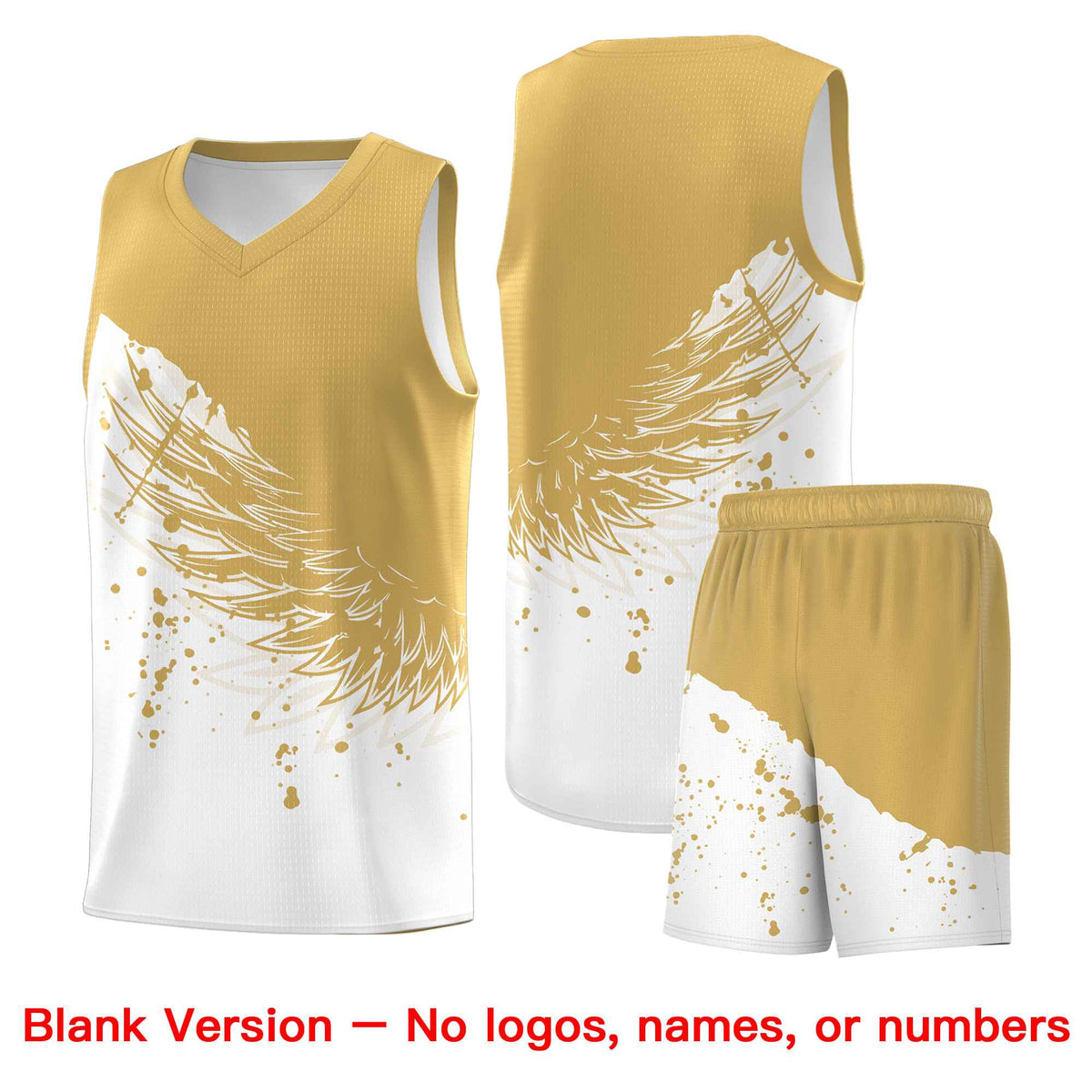 Custom White Old Gold Wing Pattern Sports Uniform Basketball Jersey