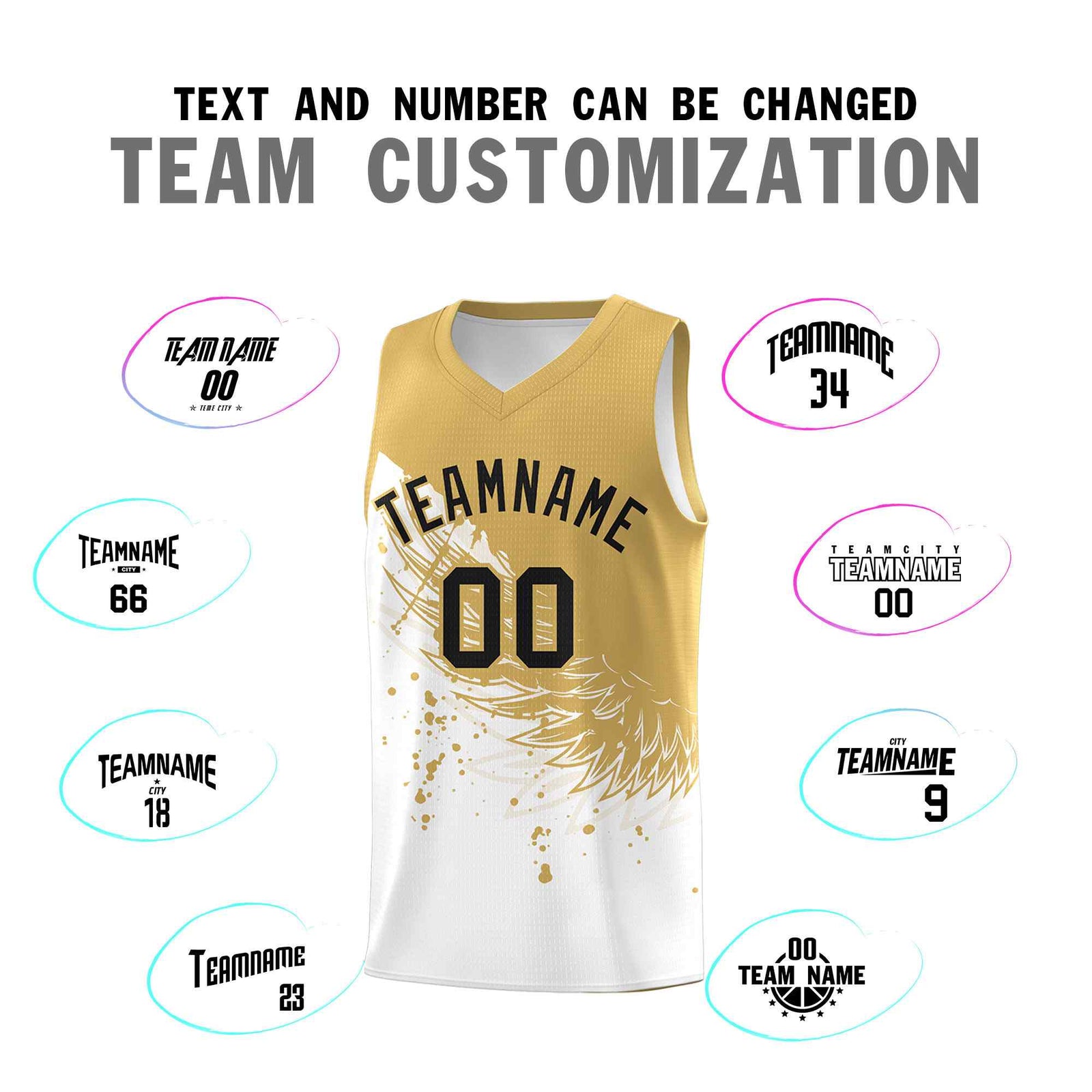 Custom White Old Gold Wing Pattern Sports Uniform Basketball Jersey