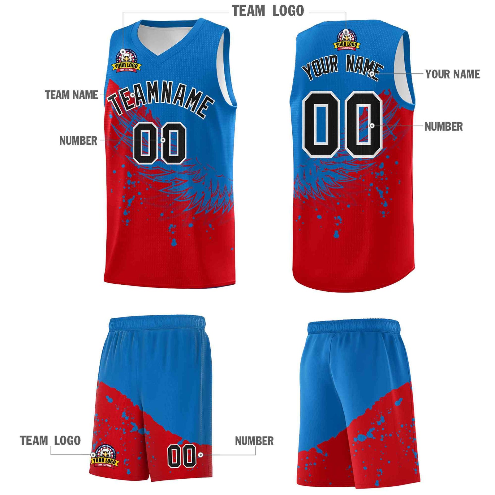 Custom Red Royal Wing Pattern Sports Uniform Basketball Jersey