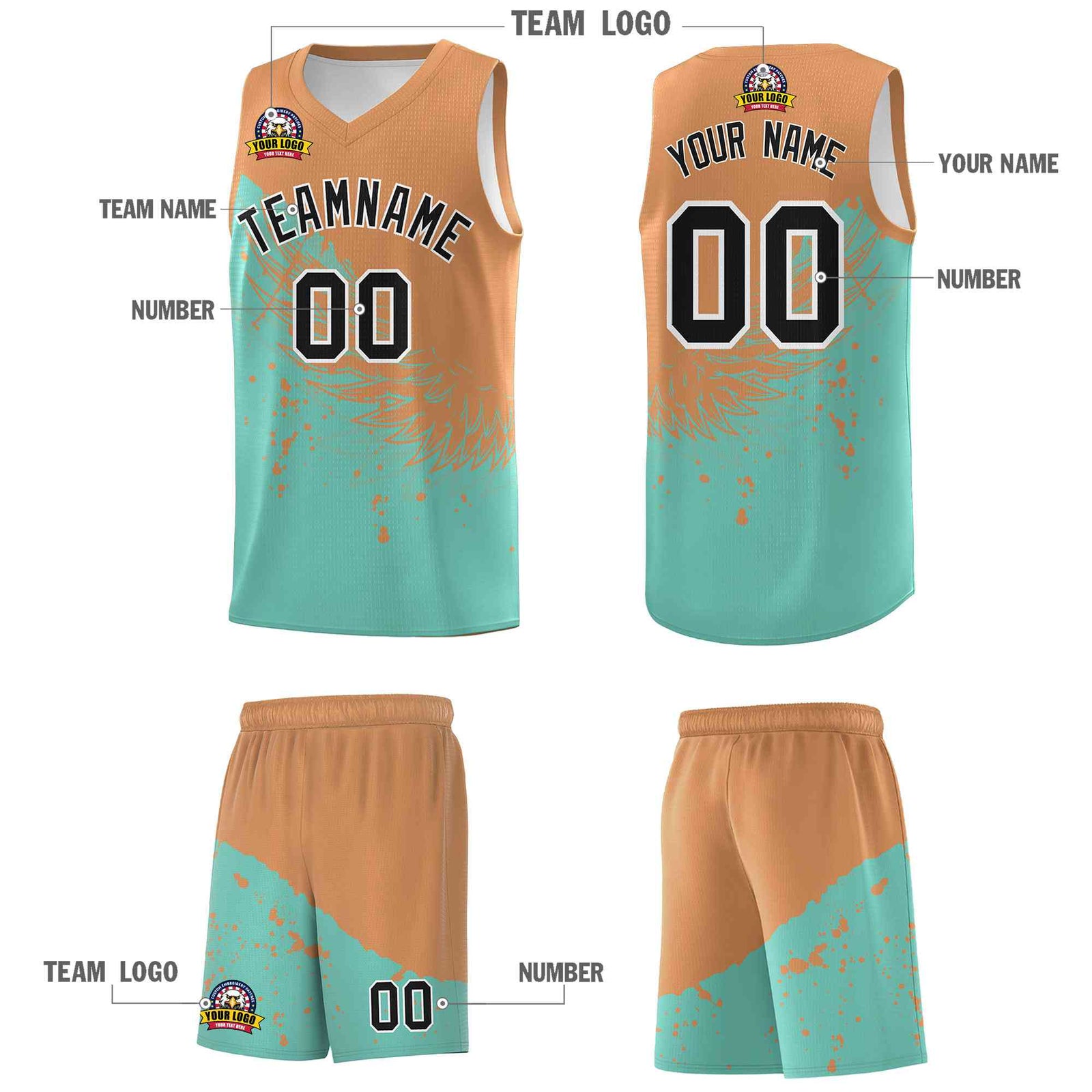 Custom Bright Green Buckskin Brown Wing Pattern Sports Uniform Basketball Jersey