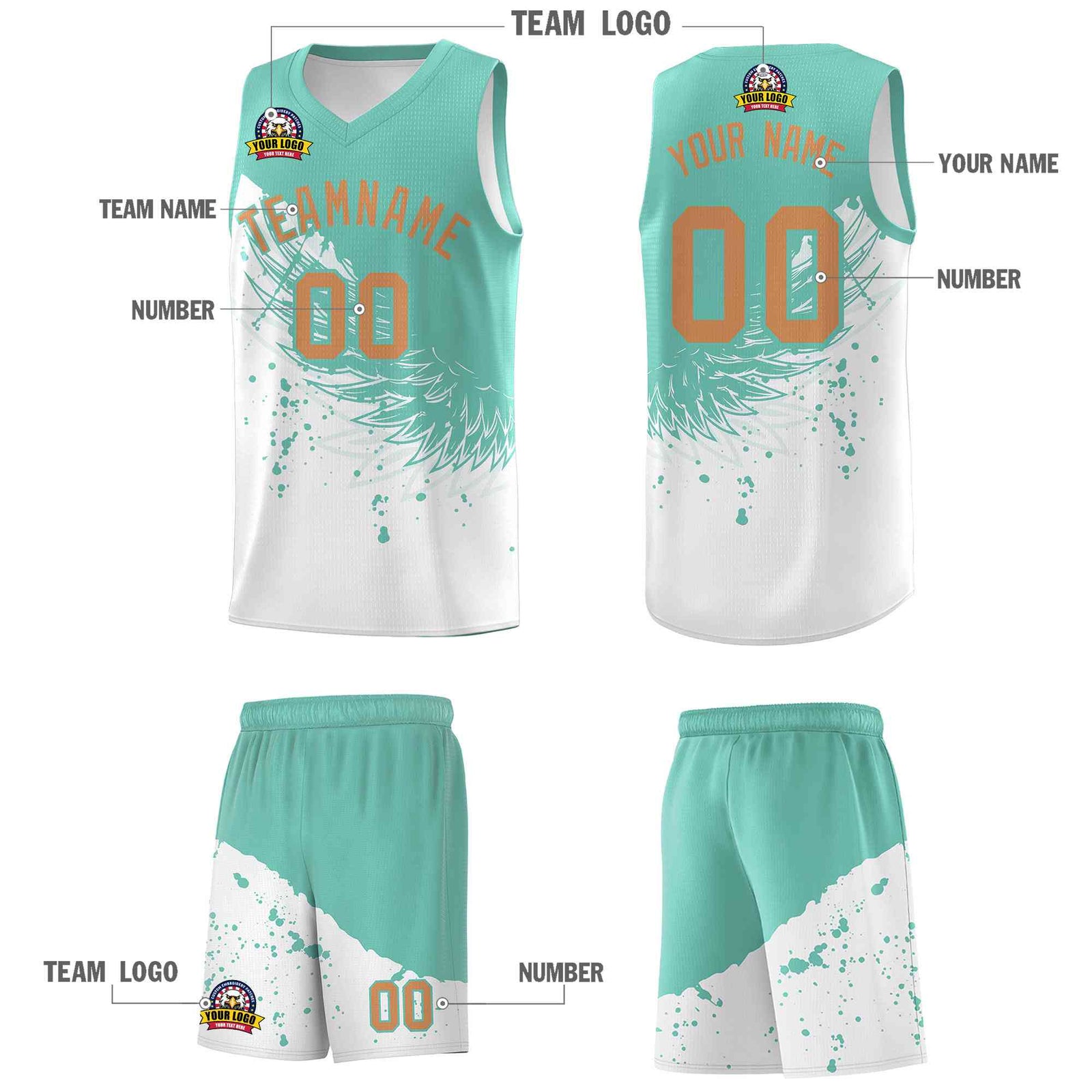 Custom White Bright Green Wing Pattern Sports Uniform Basketball Jersey