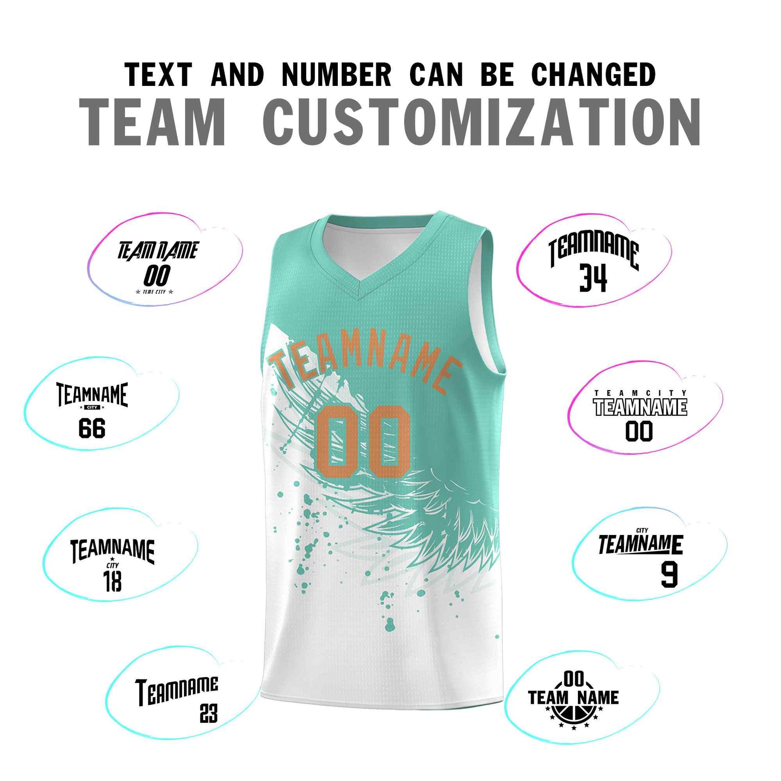 Custom White Bright Green Wing Pattern Sports Uniform Basketball Jersey