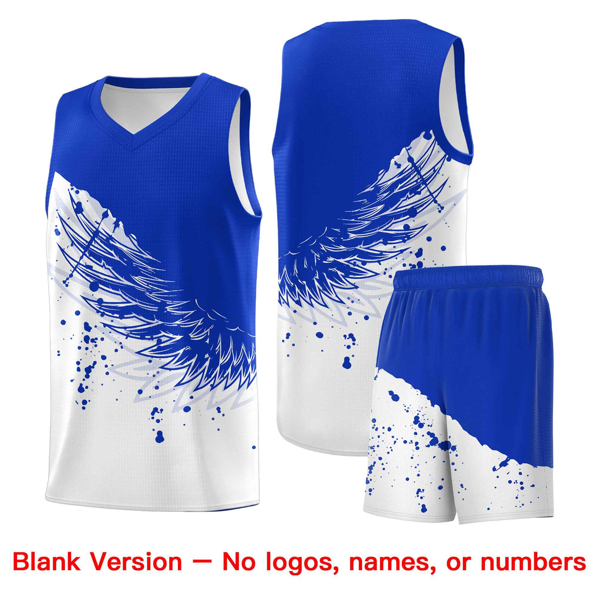 Custom White Royal Wing Pattern Sports Uniform Basketball Jersey