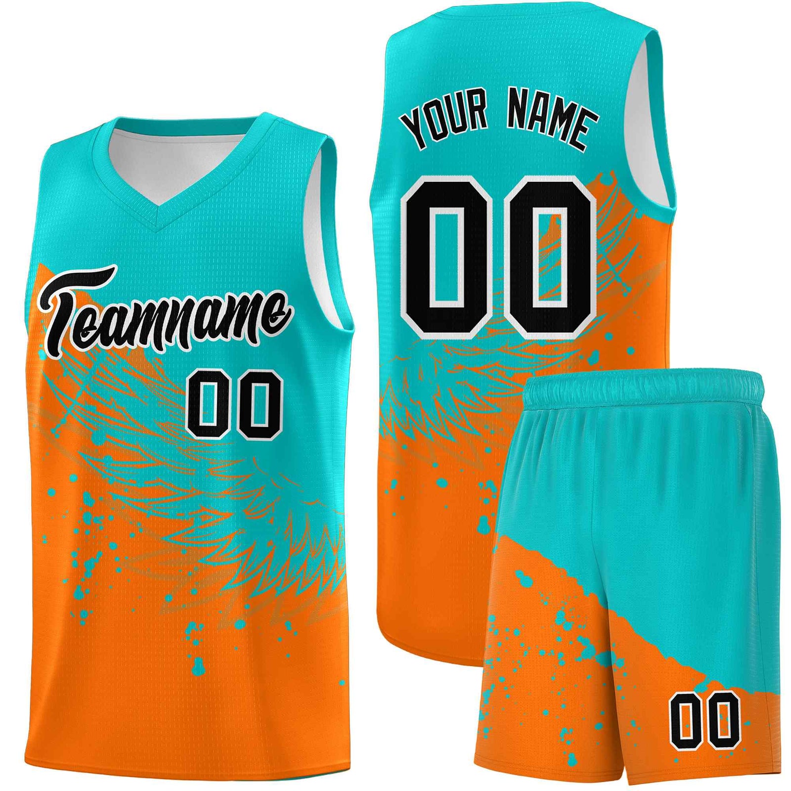 Custom Orange Aqua Wing Pattern Sports Uniform Basketball Jersey
