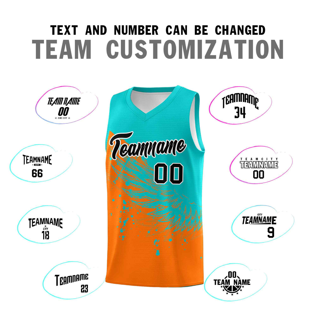 Custom Orange Aqua Wing Pattern Sports Uniform Basketball Jersey