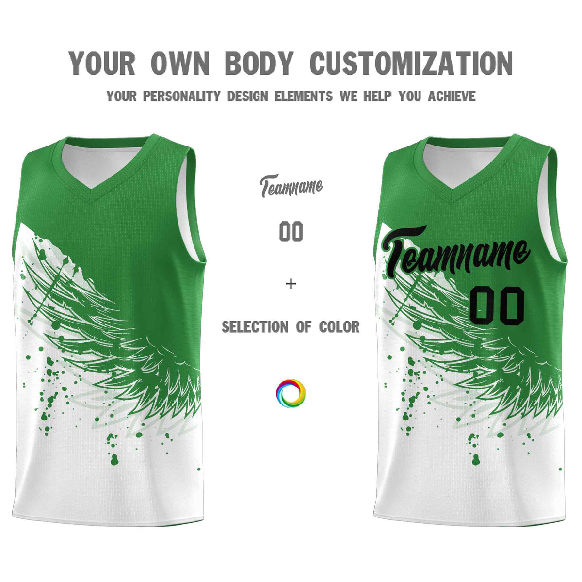Custom White Kelly Green Wing Pattern Sports Uniform Basketball Jersey