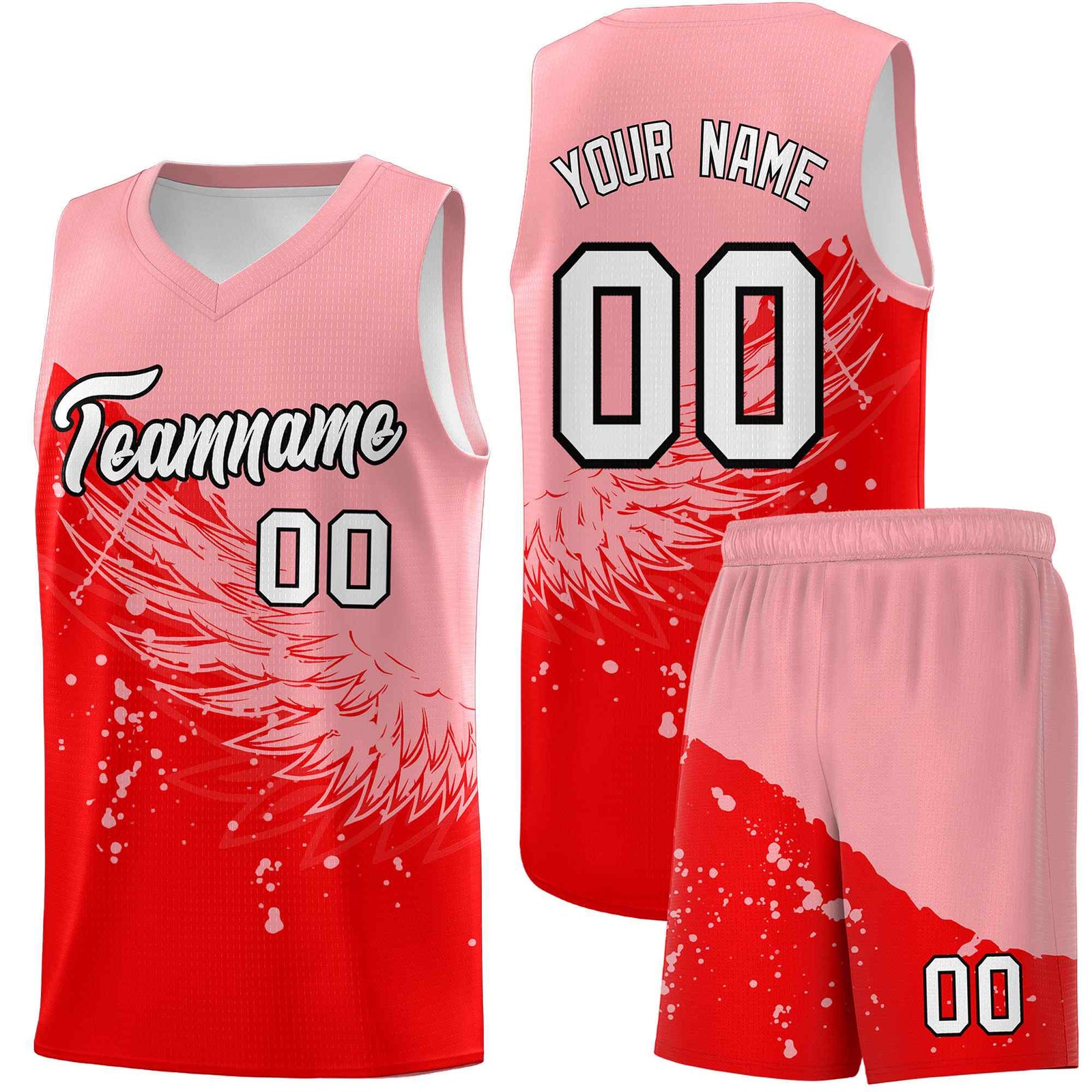 Custom Light Red Light Pink Wing Pattern Sports Uniform Basketball Jersey