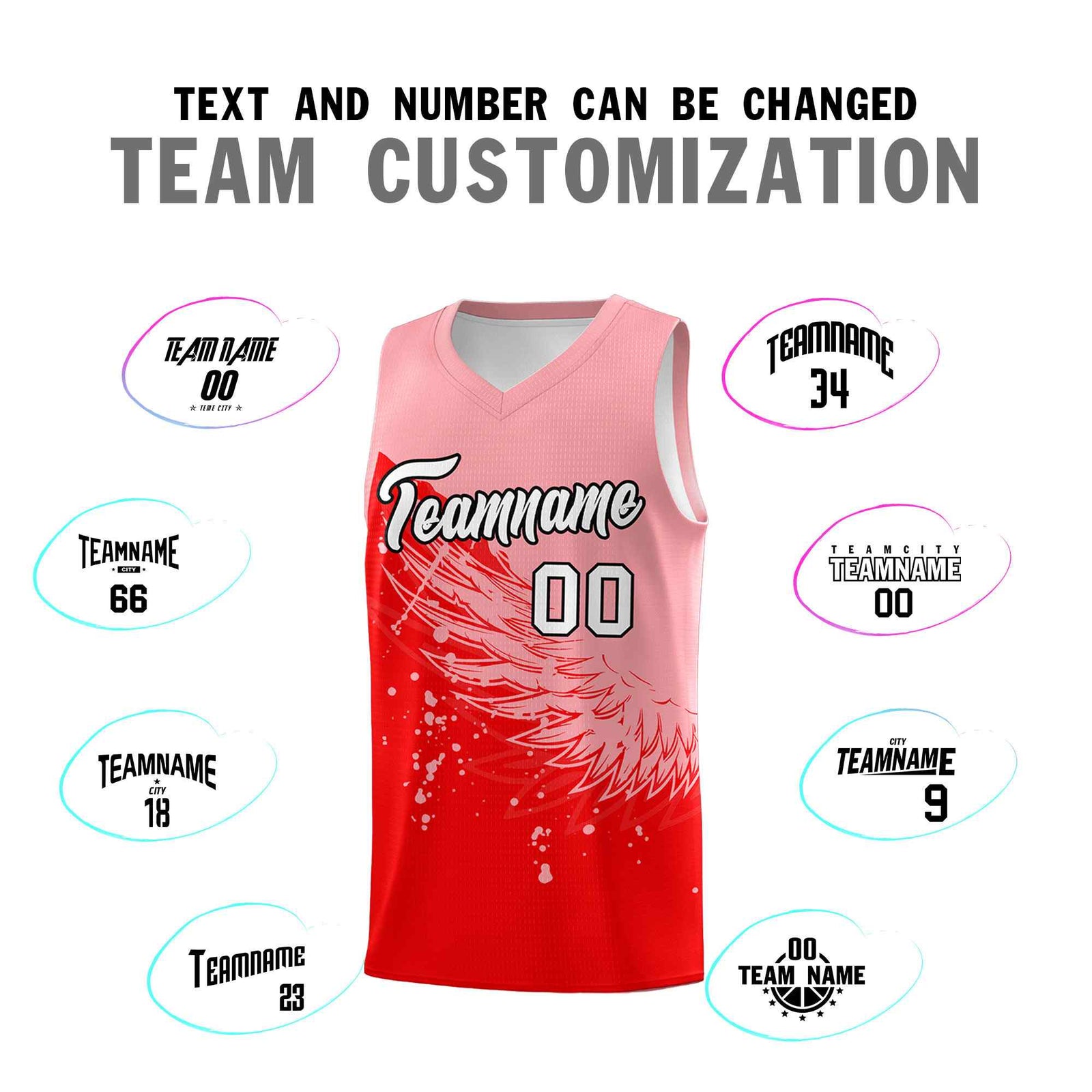 Custom Light Red Light Pink Wing Pattern Sports Uniform Basketball Jersey