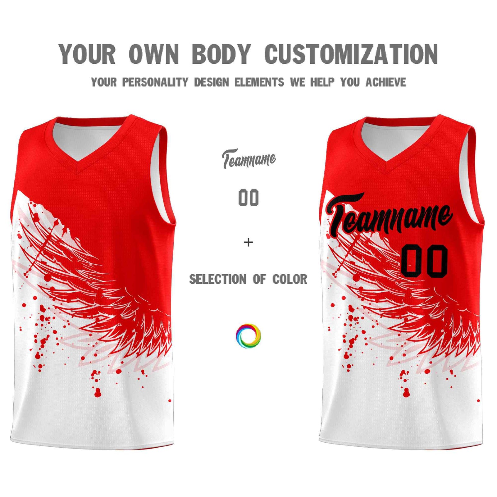 Custom White Light Red Wing Pattern Sports Uniform Basketball Jersey