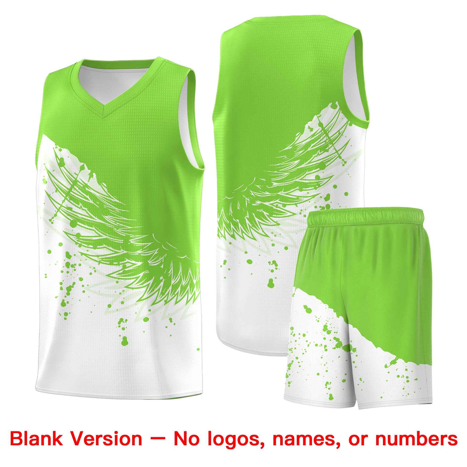 Custom White Fluorescent Green Wing Pattern Sports Uniform Basketball Jersey