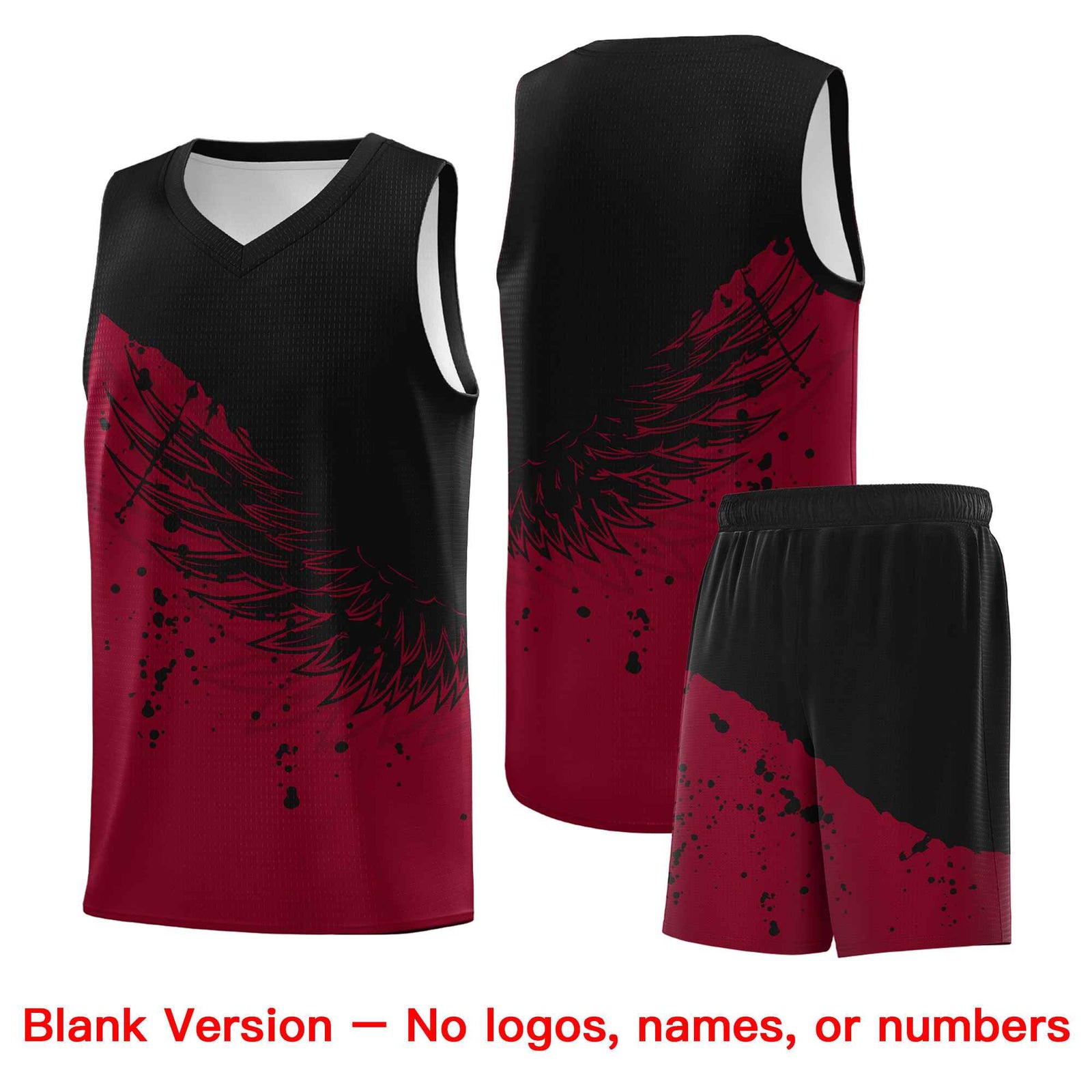 Custom Crimson Black Wing Pattern Sports Uniform Basketball Jersey