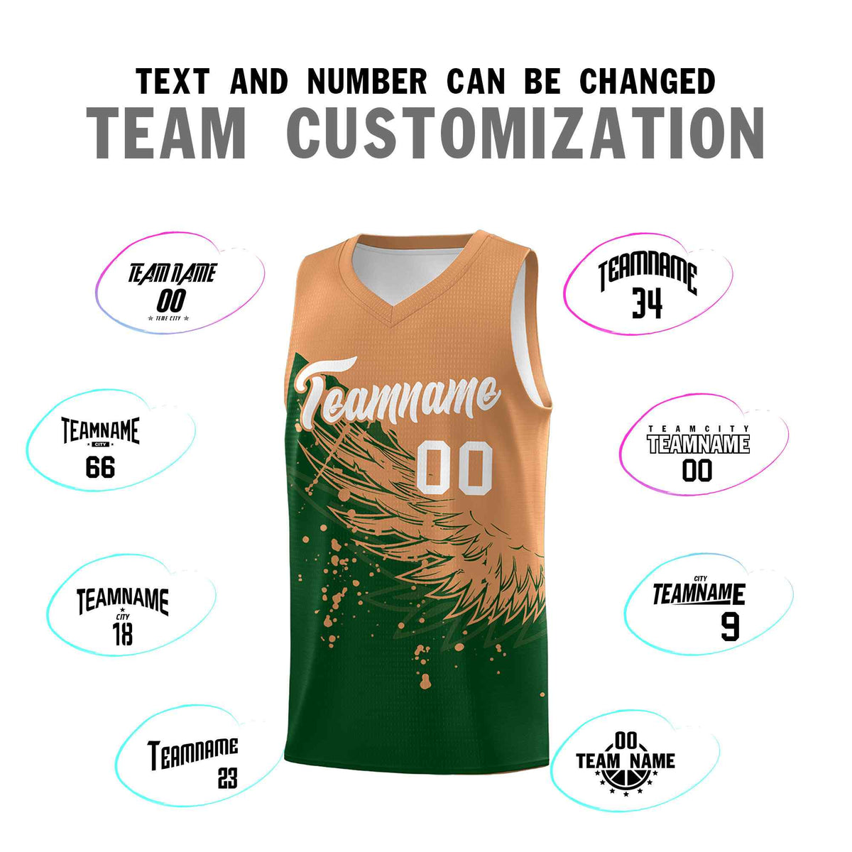 Custom Green Buckskin Brown Wing Pattern Sports Uniform Basketball Jersey