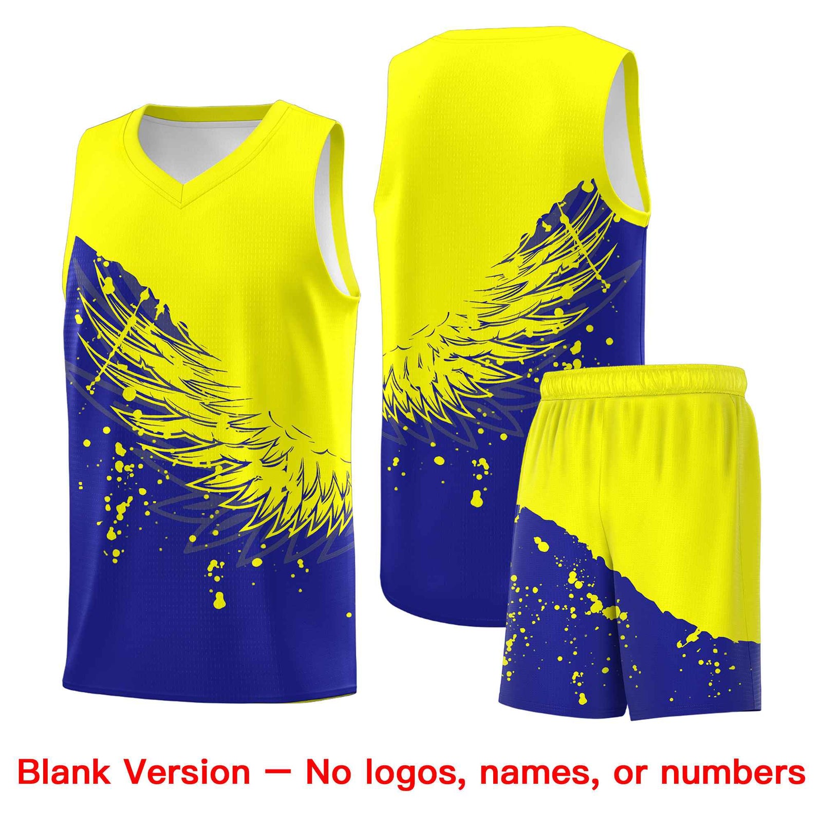 Custom Royal Fluorescent Yellow Wing Pattern Sports Uniform Basketball Jersey
