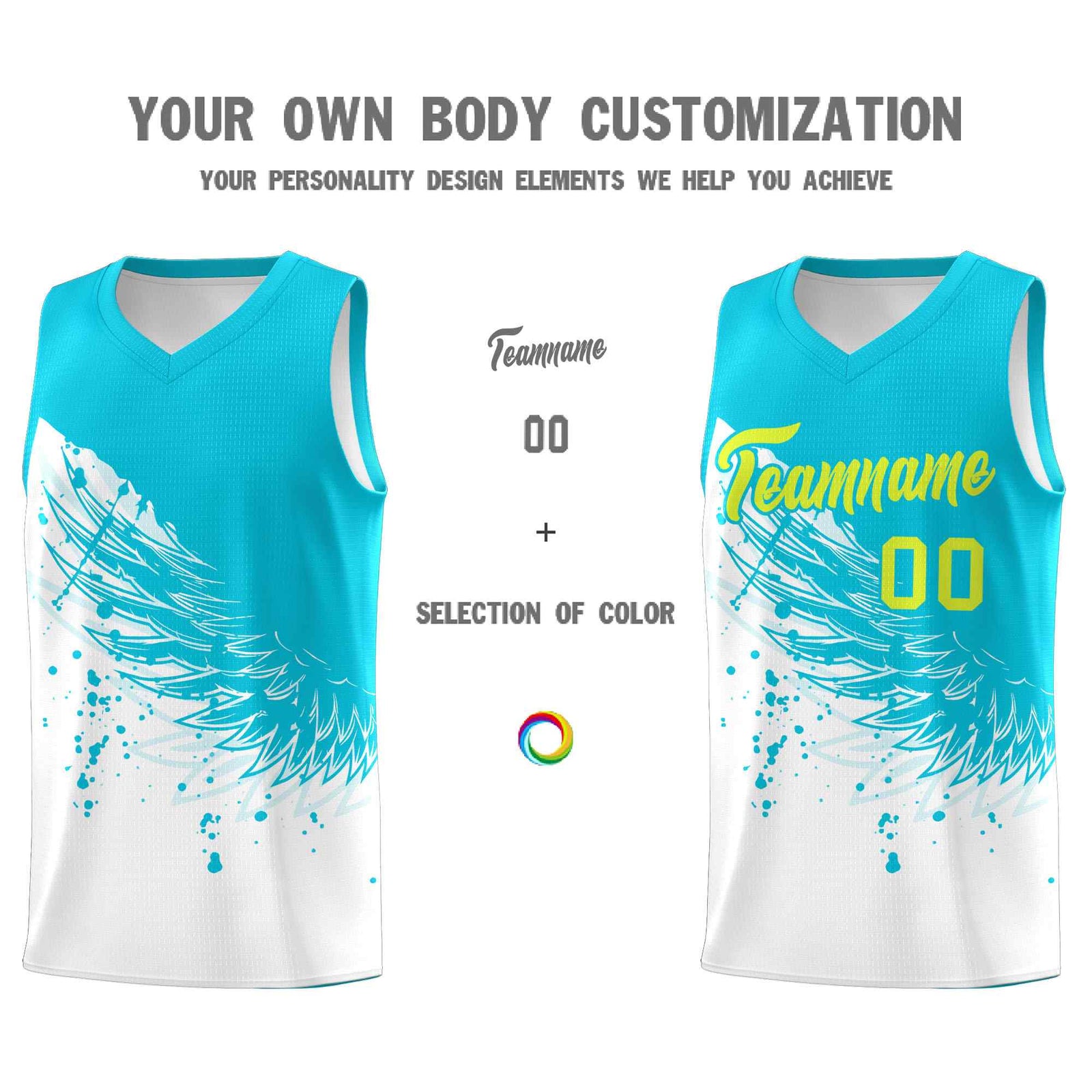 Custom White Sky Blue Wing Pattern Sports Uniform Basketball Jersey