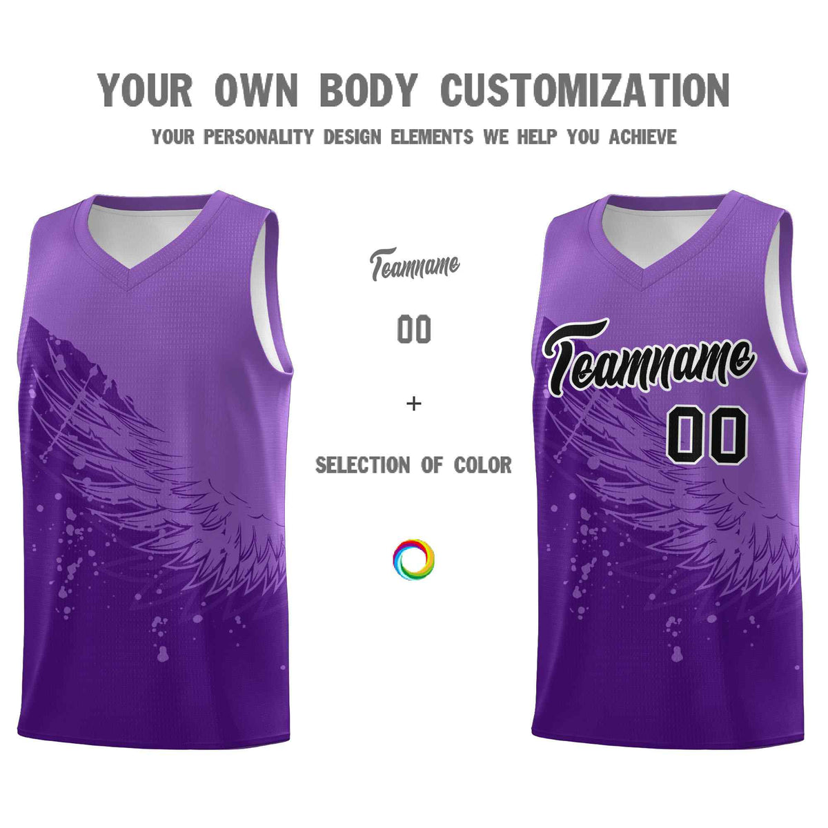 Custom Purple Light Purple Wing Pattern Sports Uniform Basketball Jersey