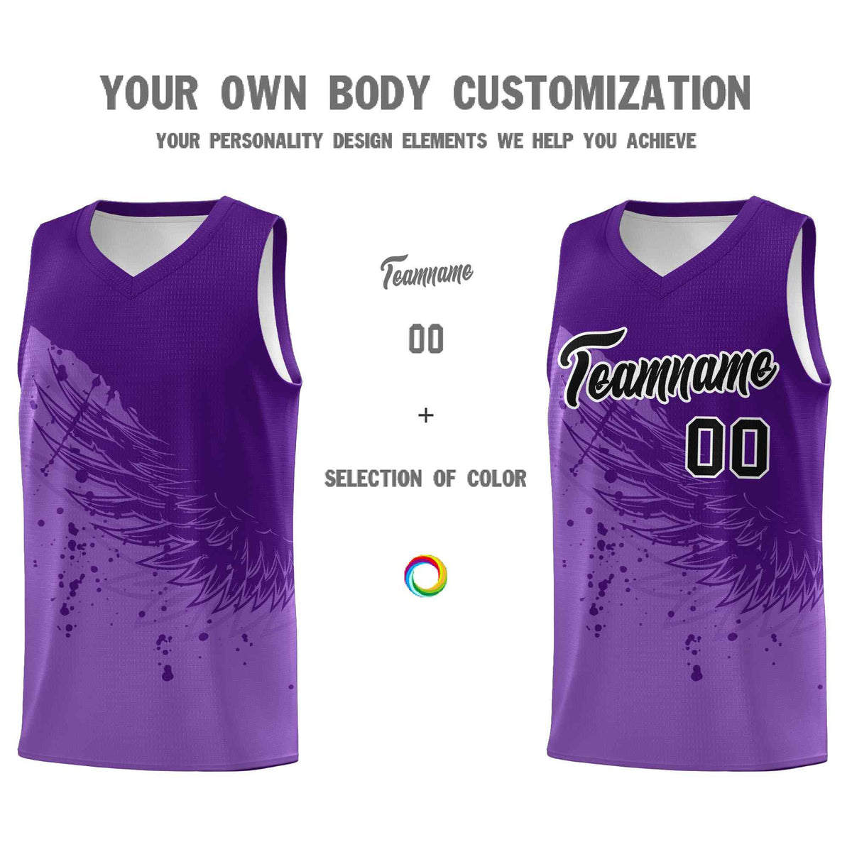 Custom Light Purple Purple Wing Pattern Sports Uniform Basketball Jersey