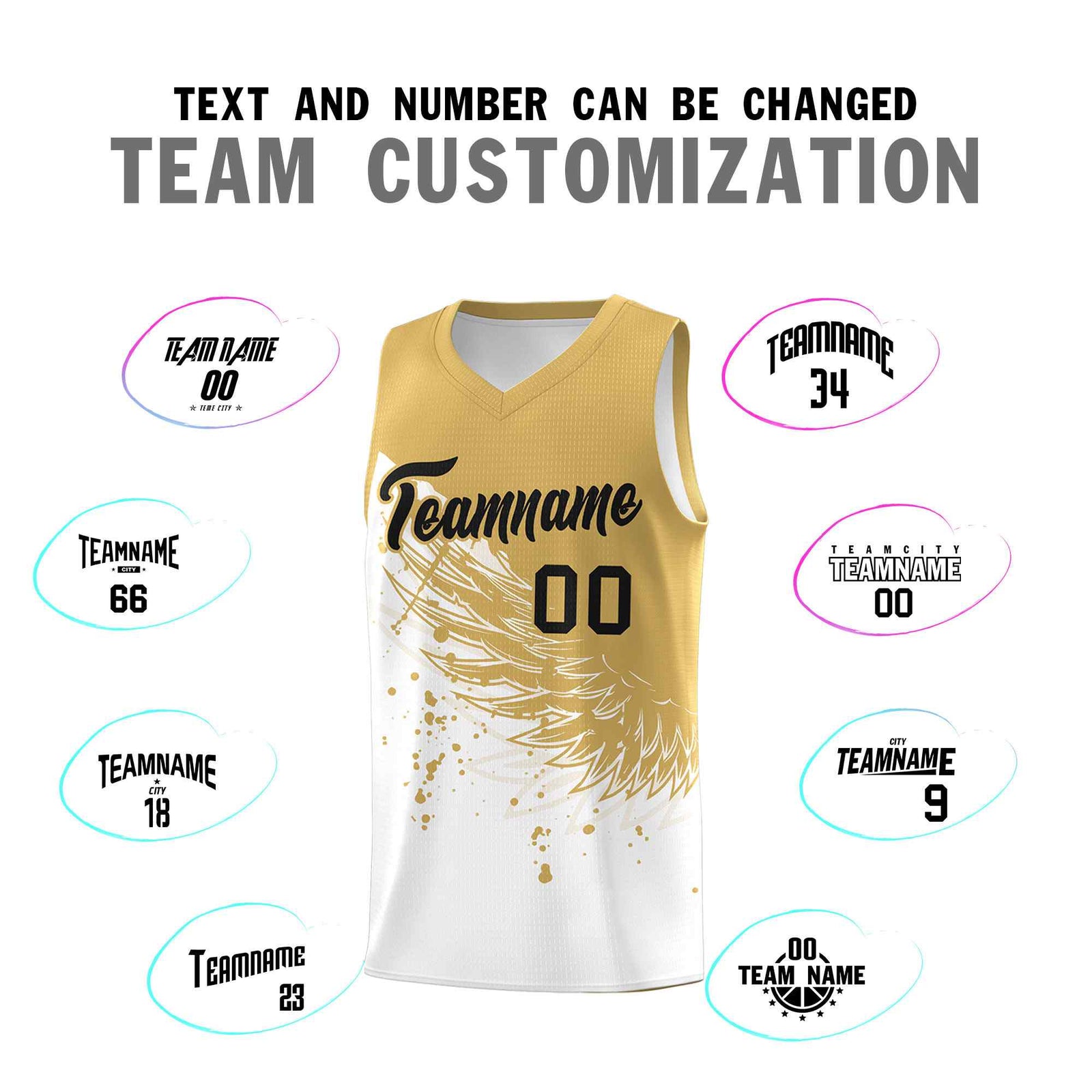 Custom White Old Gold Wing Pattern Sports Uniform Basketball Jersey