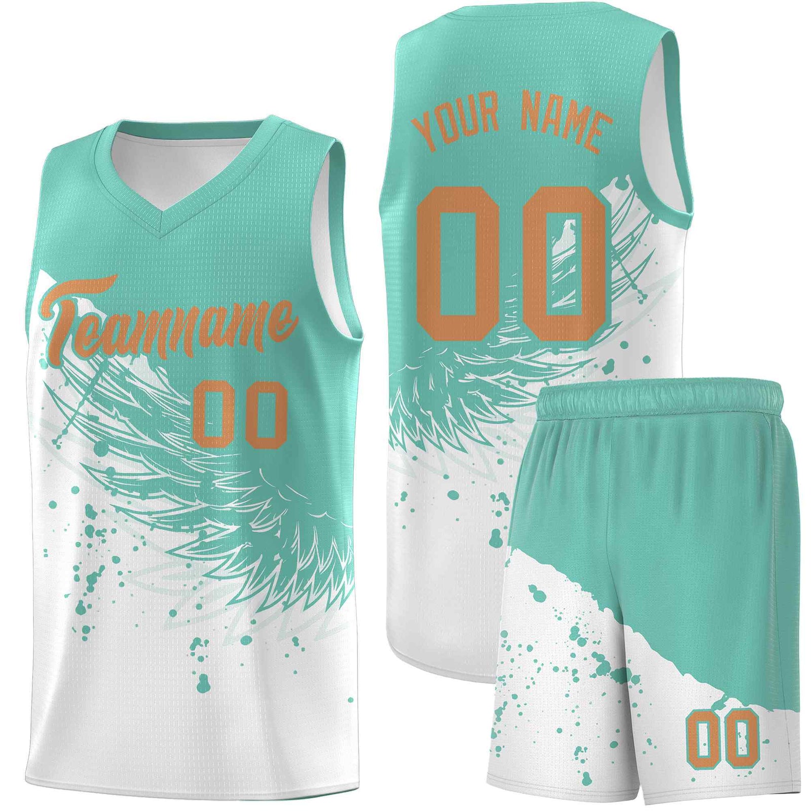 Custom White Bright Green Wing Pattern Sports Uniform Basketball Jersey